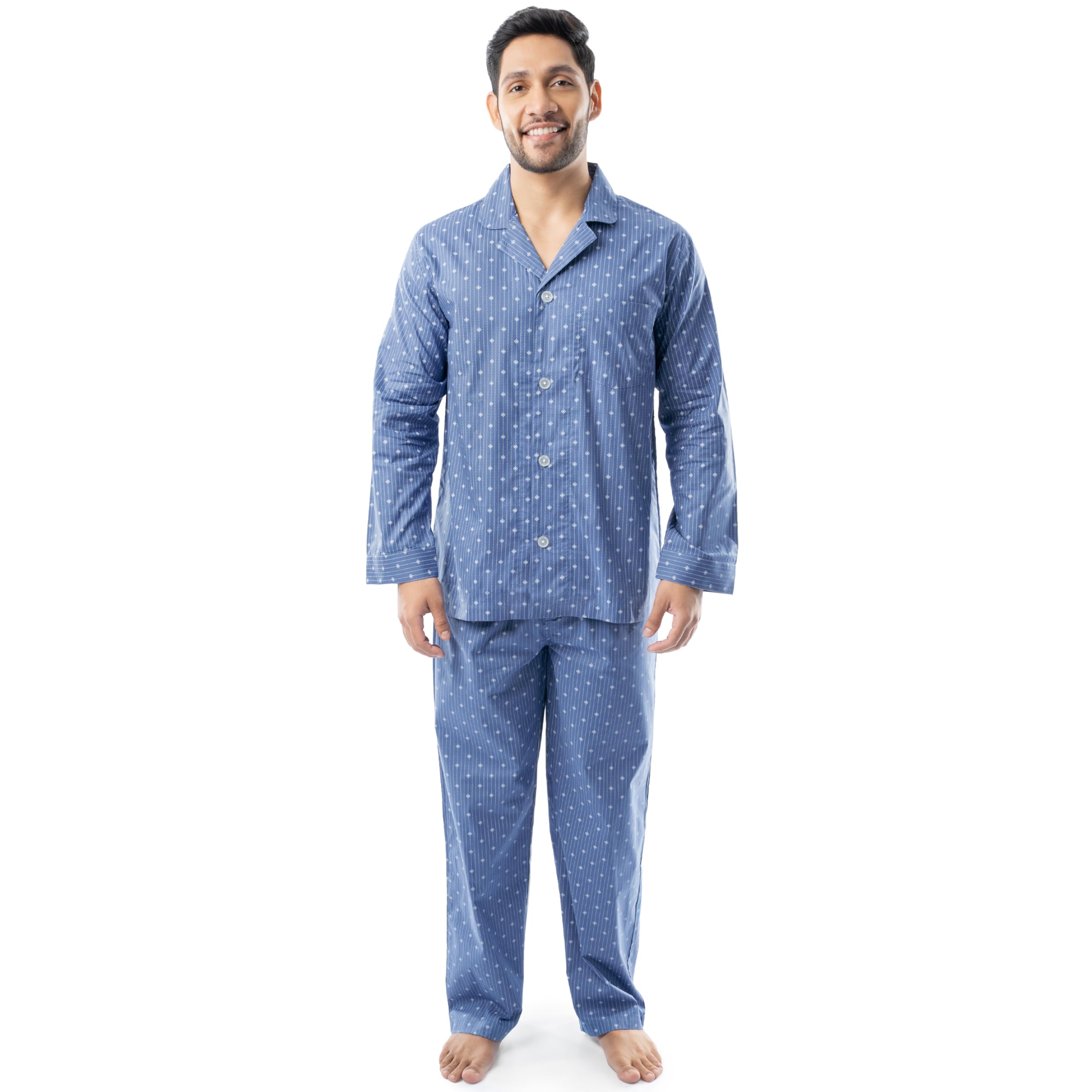 Fruit of the Loom Men's Long Sleeve Broadcloth Pajama Set - Soft Cotton Sleepwear for Comfortable Nights & Lounging at Home