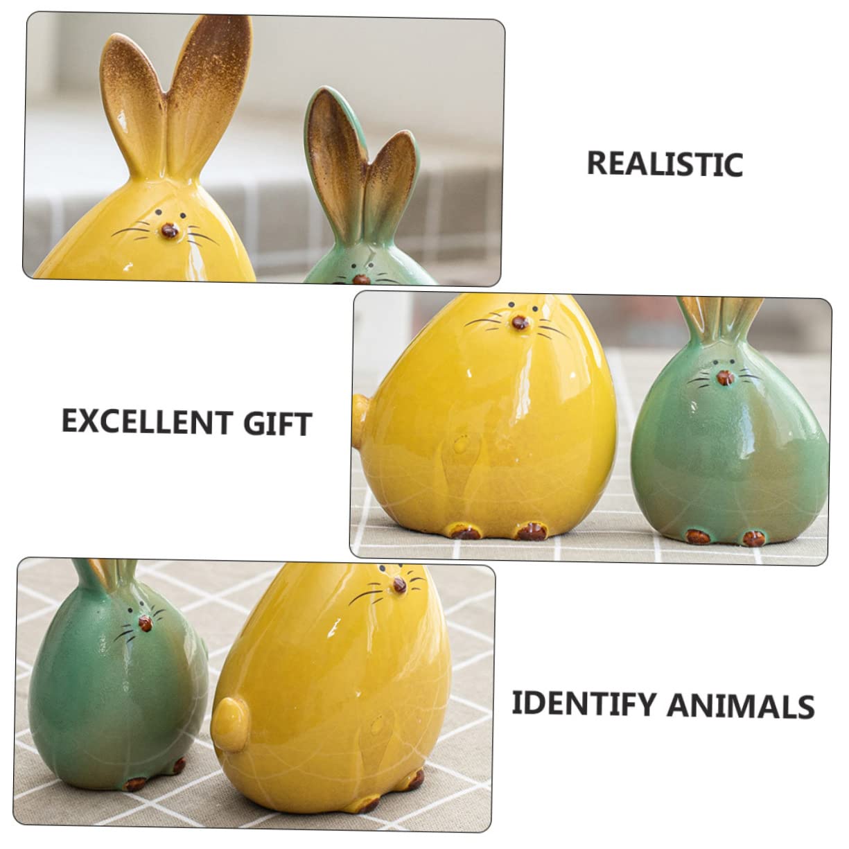 2Pcs Easter Bunny Figurines - Ceramic Rabbit Ornaments, Cute Bunny Desktop Decor, Spring Home Decoration for Easter, Table Centerpiece, Gift Idea