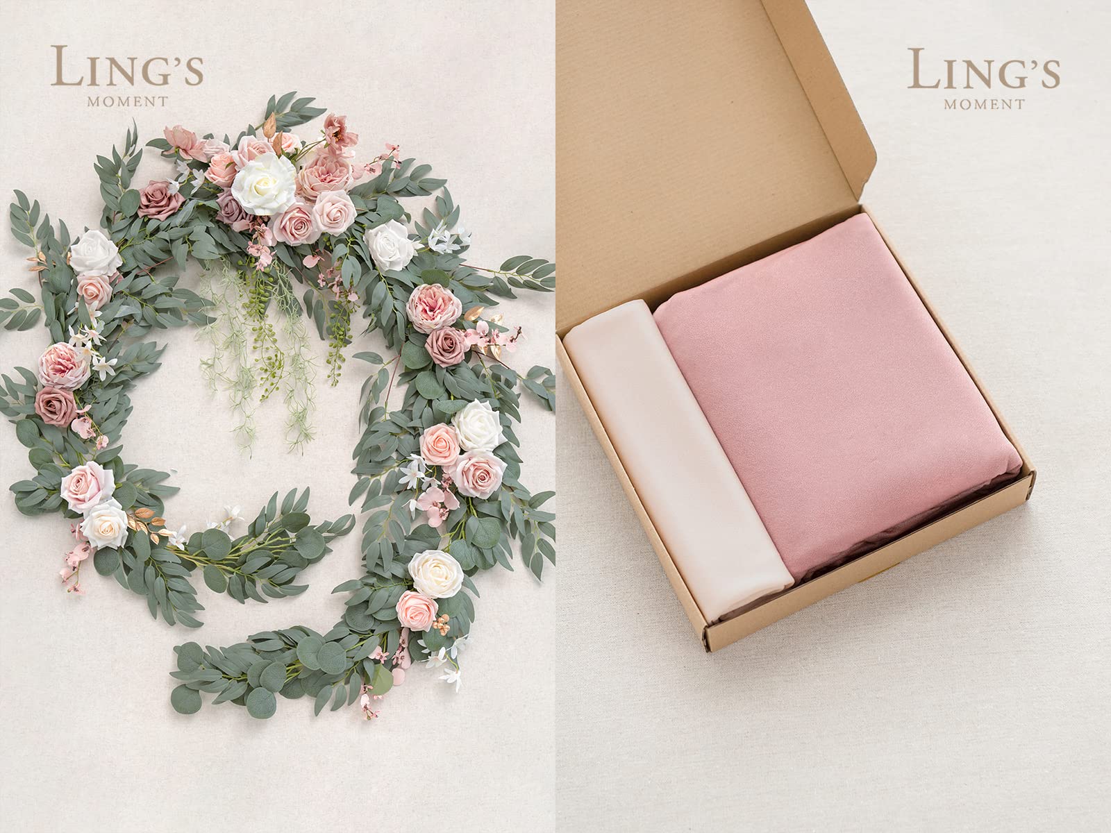 Ling's Moment Floral Wedding Table Garland Centerpiece Set - 3-Piece Decor with Table Runner & Cloth for Sweetheart/Head Table | Perfect for Romantic Weddings, Bridal Showers & Anniversary Celebrations