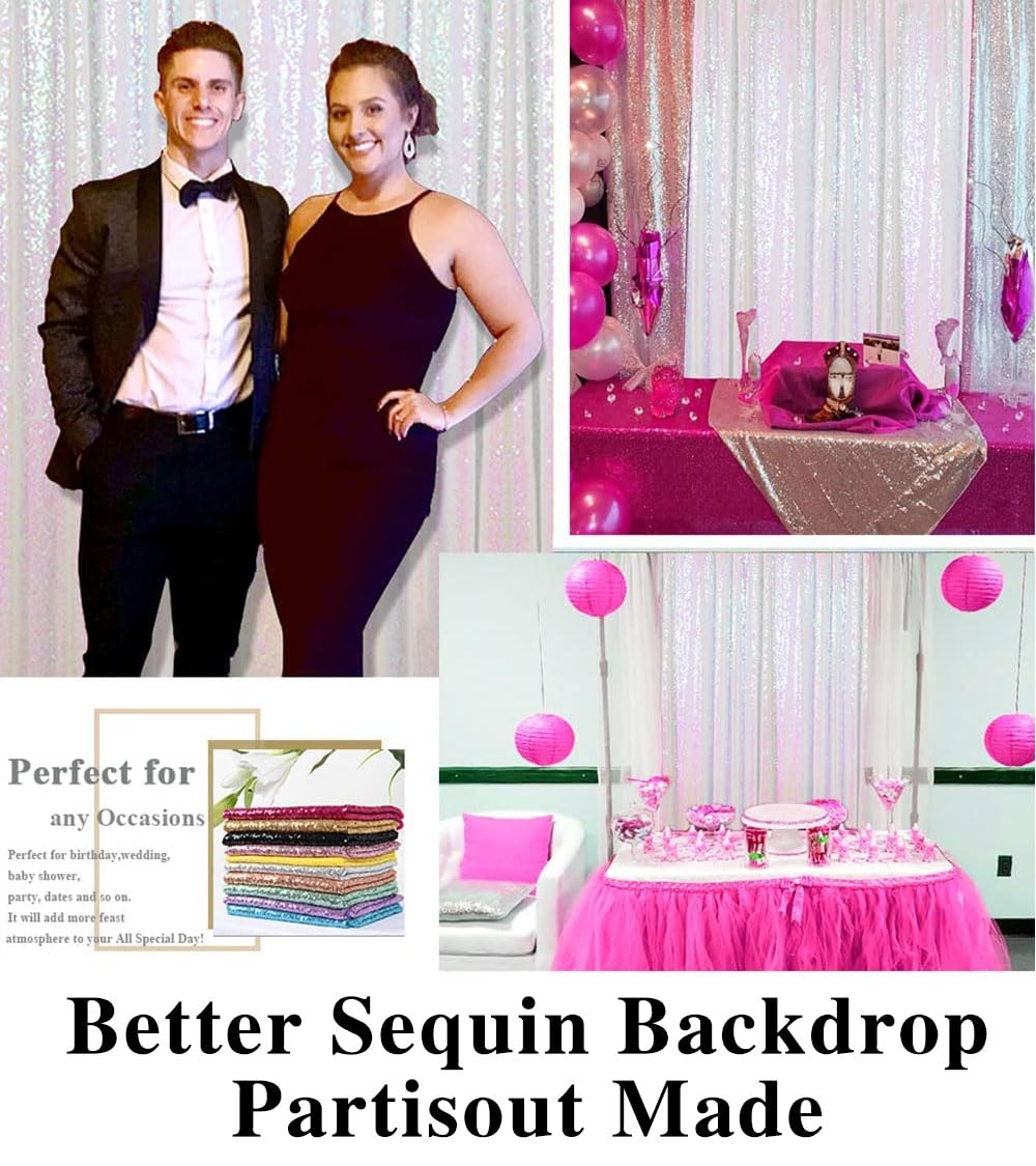4ftx7ft Sequin Photo Backdrop - Glitter Photography Fabric for Wedding, Party & Events | Blackout Curtain for Indoor & Outdoor Use (Iridescent White)
