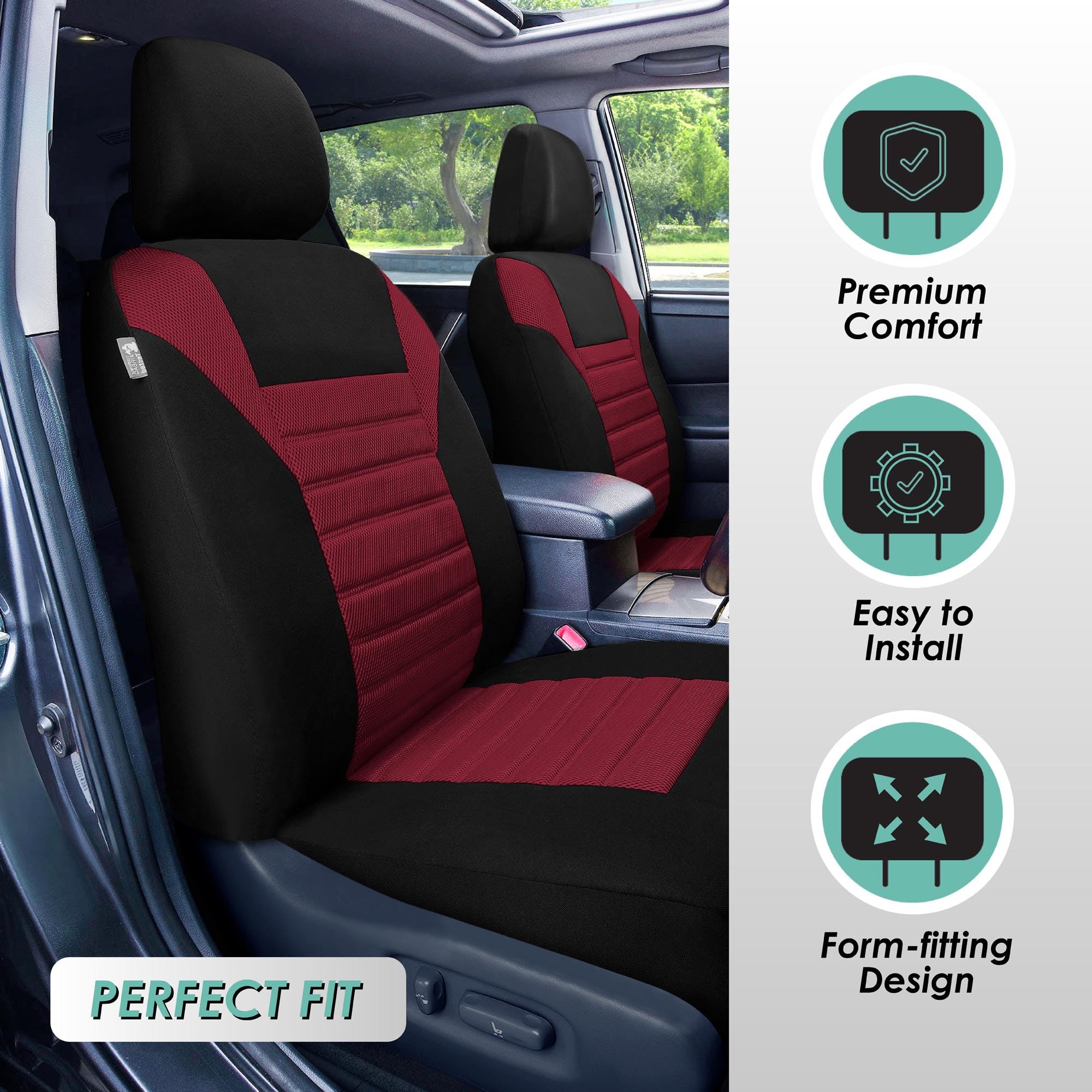TLH 3D Air Mesh Car Seat Covers - Front Seats, Burgundy | Universal Fit for Cars, Trucks & SUVs | Airbag Safe & Breathable