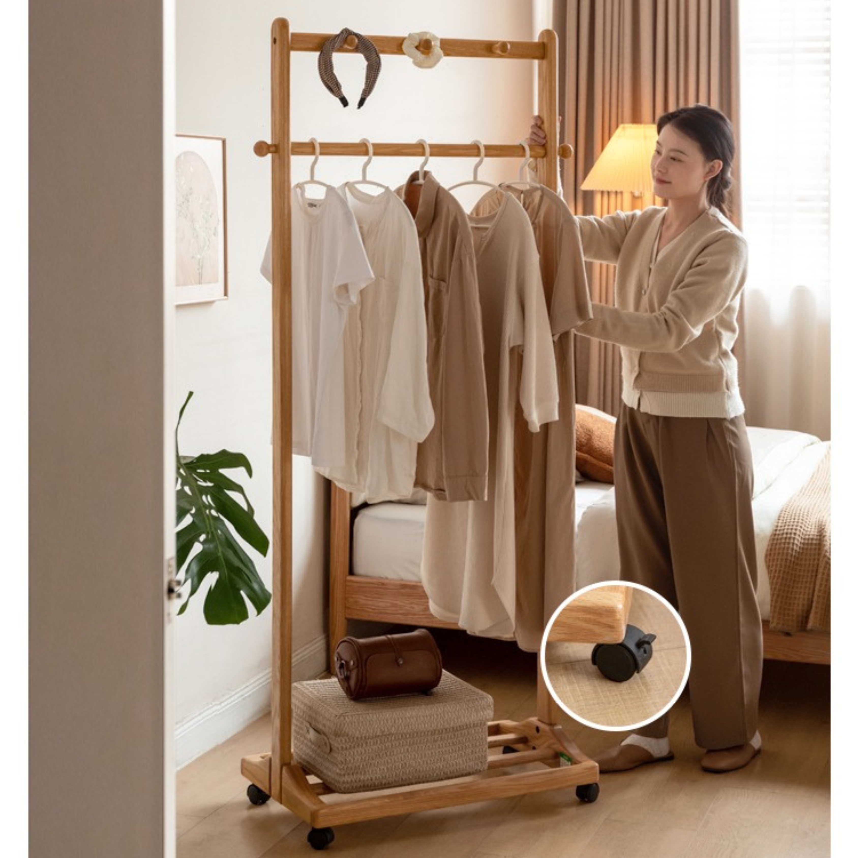 Premium Solid Oak & Birch Wood Wall Hanger - Adjustable Coat Rack for Jackets, Hats & Bags - Perfect for Entryway, Bedroom & Closet Organization