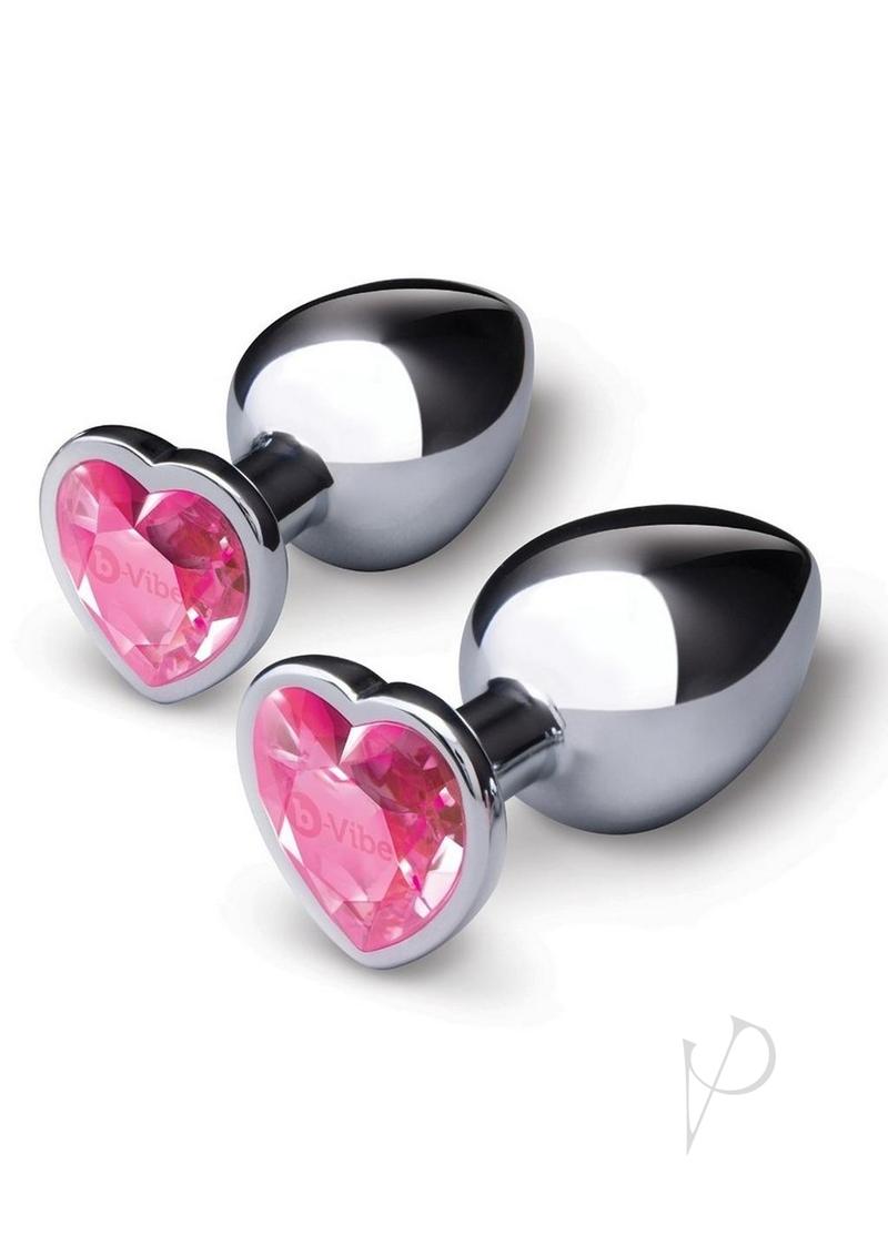 B Vibe Jewel Metal Anal Plug Training Kit (2 Piece) - Pink & Silver for Beginners, Comfortable Wear & Sensual Play - Perfect for Couples & Solo Exploration