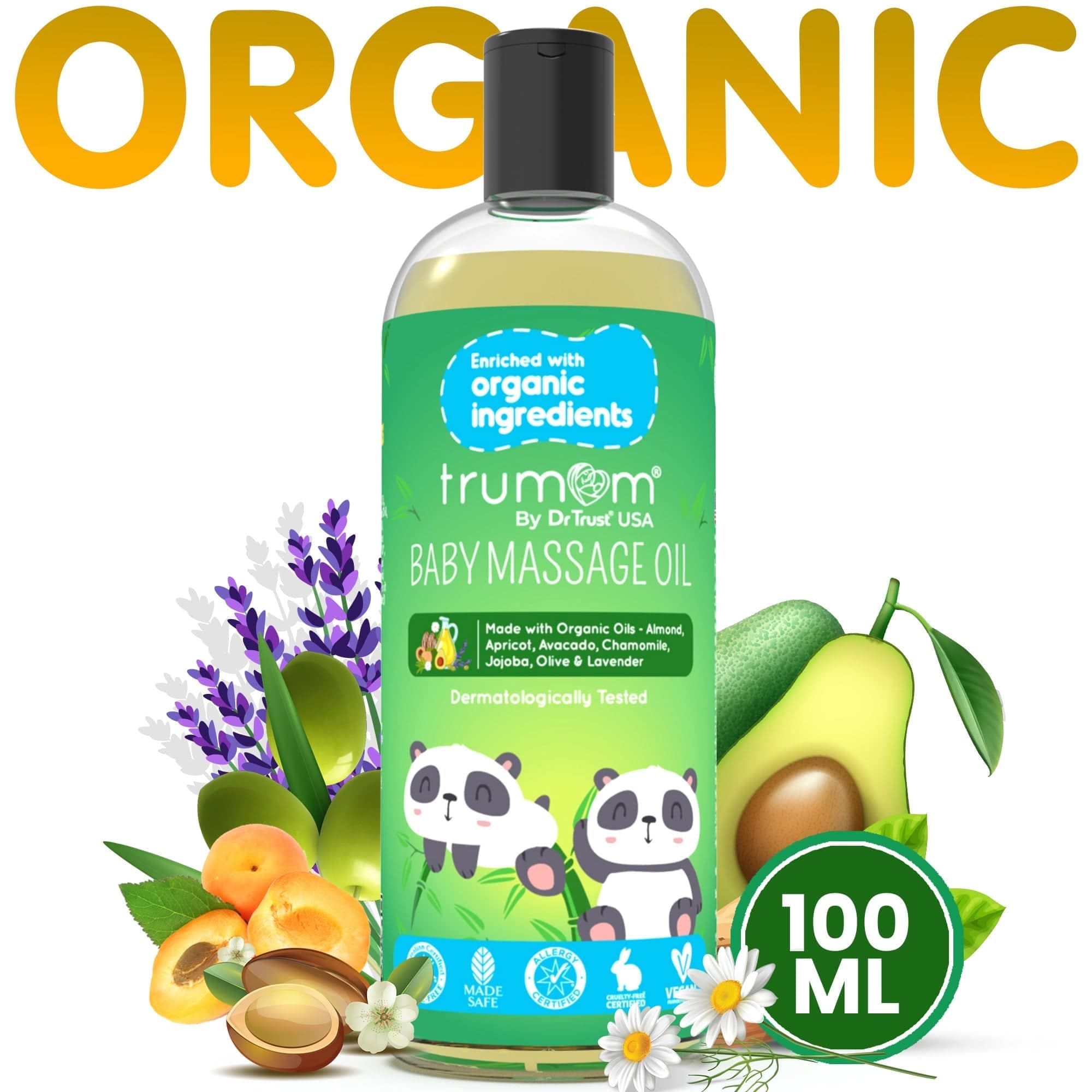 Trumom USA Organic Massage Oil 100ml - Australian Made, Toxin-Free & Safe Certified for Sensitive Skin | Perfect for Aromatherapy, Couples Massage & Relaxation at Home