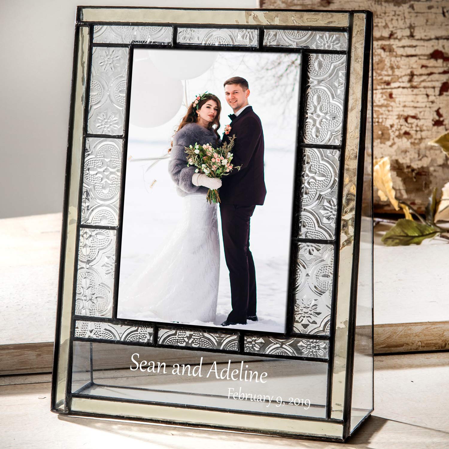 Personalized Wedding Picture Frame - Engraved Glass 4x6 Photo Keepsake for Couples | Perfect Anniversary Gift