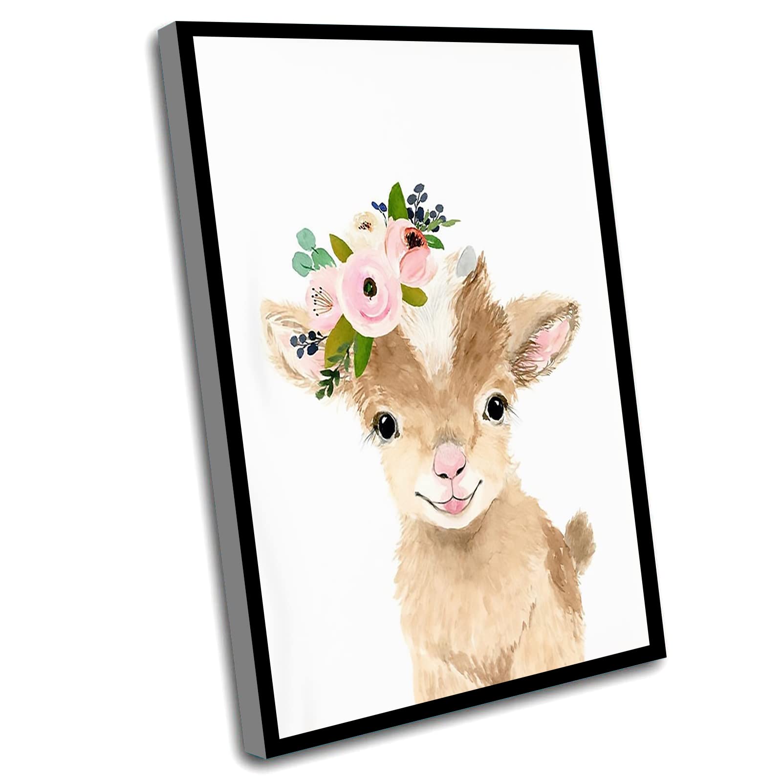 Jungle Nursery Decor - Farm Animal Wall Art with Baby Goat Print, Neutral Nursery Artwork 16x24 Inch Framed - Perfect for Baby Room, Kids Bedroom & Farmhouse Nursery Decor