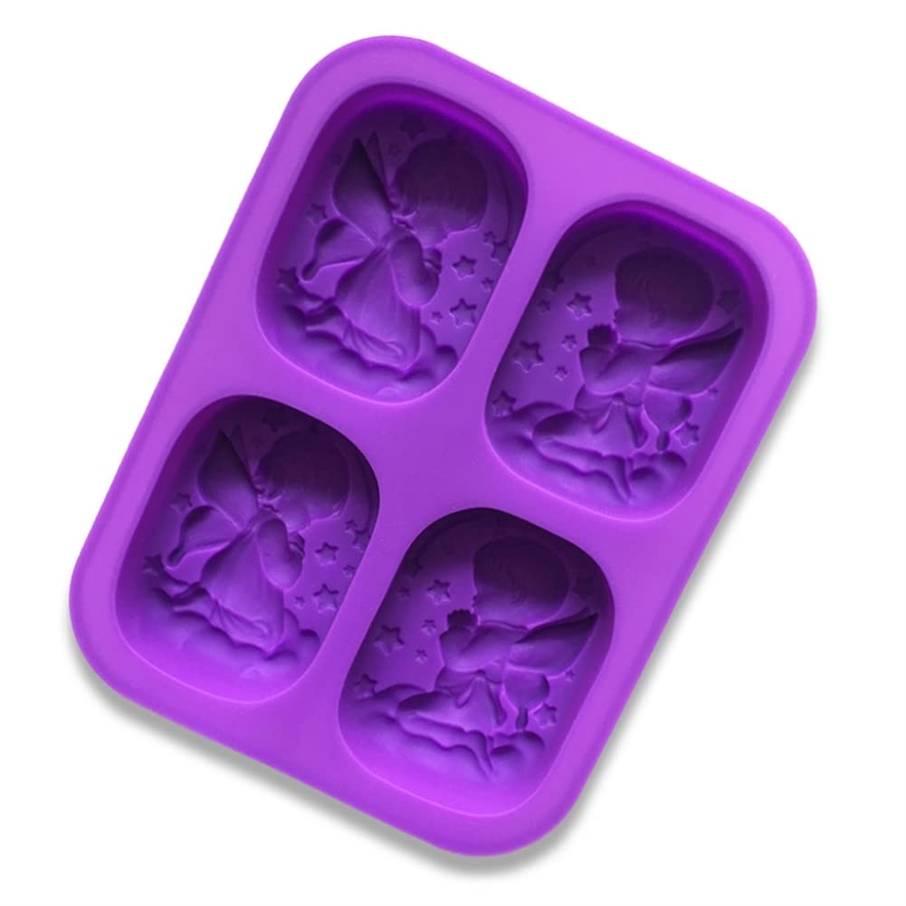 Angel Cake Mold - 4 Cavity Silicone Baking Mold for Cakes, Candies, Jelly, Chocolate & Soap Making - Non-Stick, Durable & Heat Resistant - Perfect for Birthday Parties, Holiday Baking & DIY Crafts