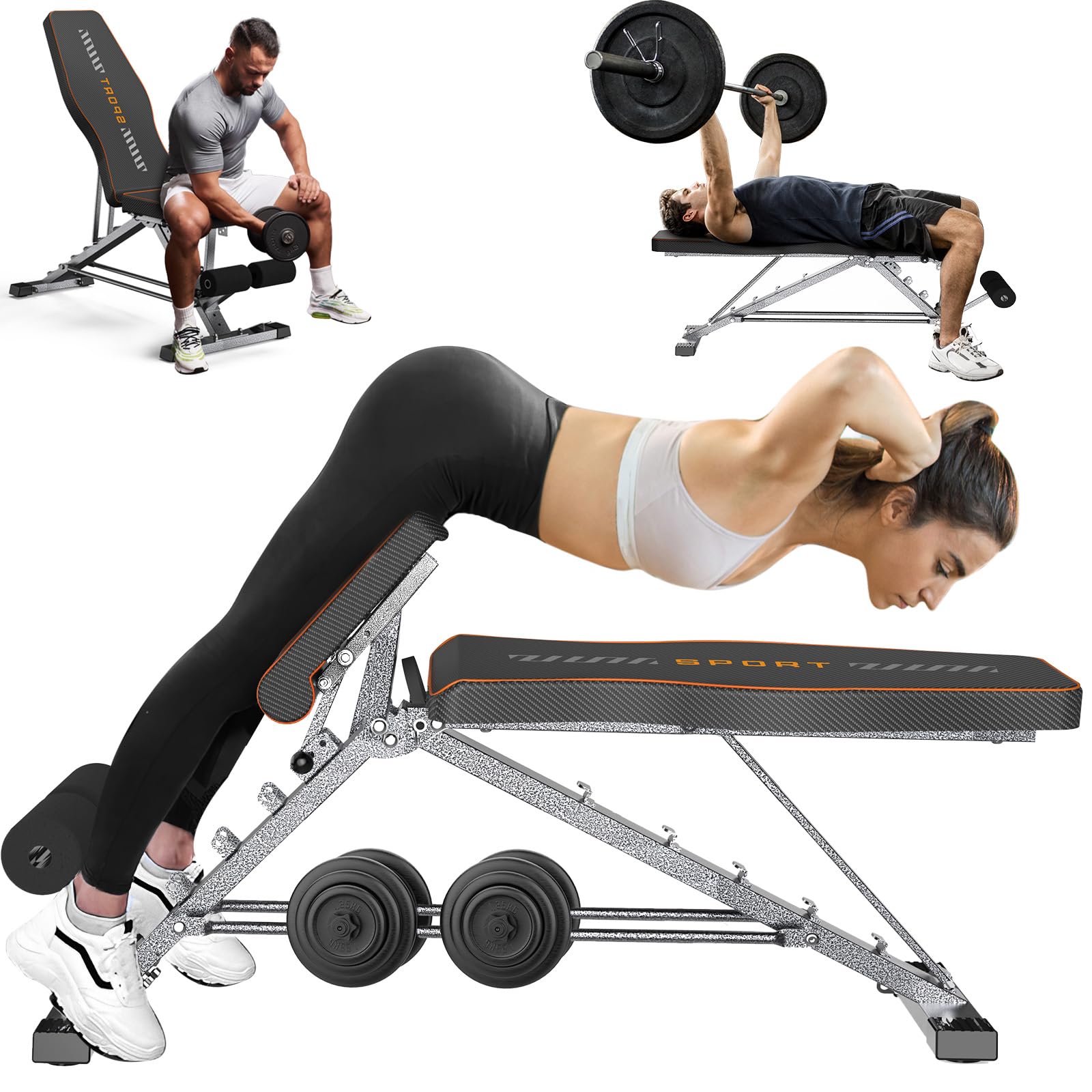 KUYOU Adjustable Weight Bench - 2-in-1 Roman Chair for Home Gym & Full Body Workout