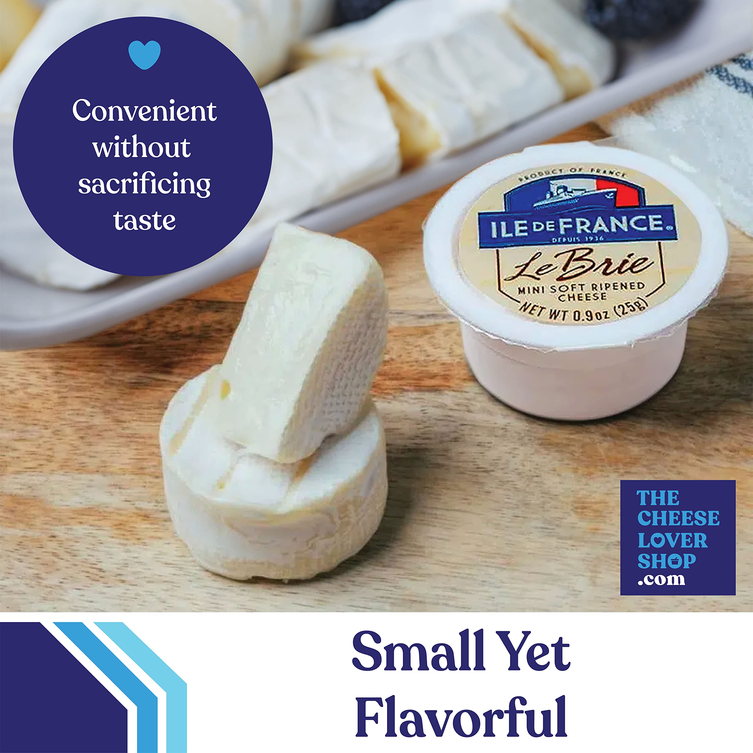 Ile de France Brie Cheese - 60 Soft Ripened French Mini Brie (0.9 oz Each) - Perfect for Picnics, Parties & Charcuterie Boards - Individually Wrapped Brie Bites from The Cheese Lover Shop