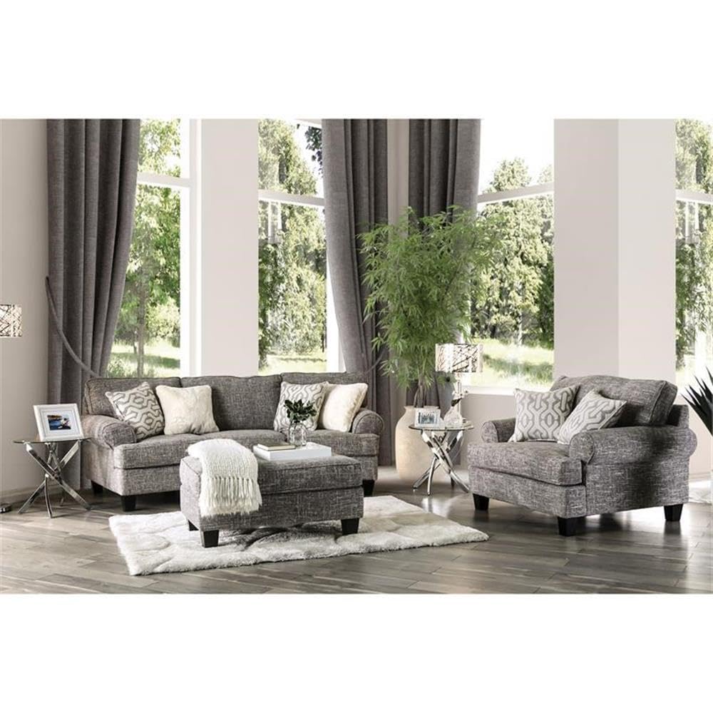 Furniture of America Brummitt Transitional Fabric Upholstered Ottoman in Gray - Modern Living Room Footrest, Bedroom Storage Bench, Comfortable Home Decor