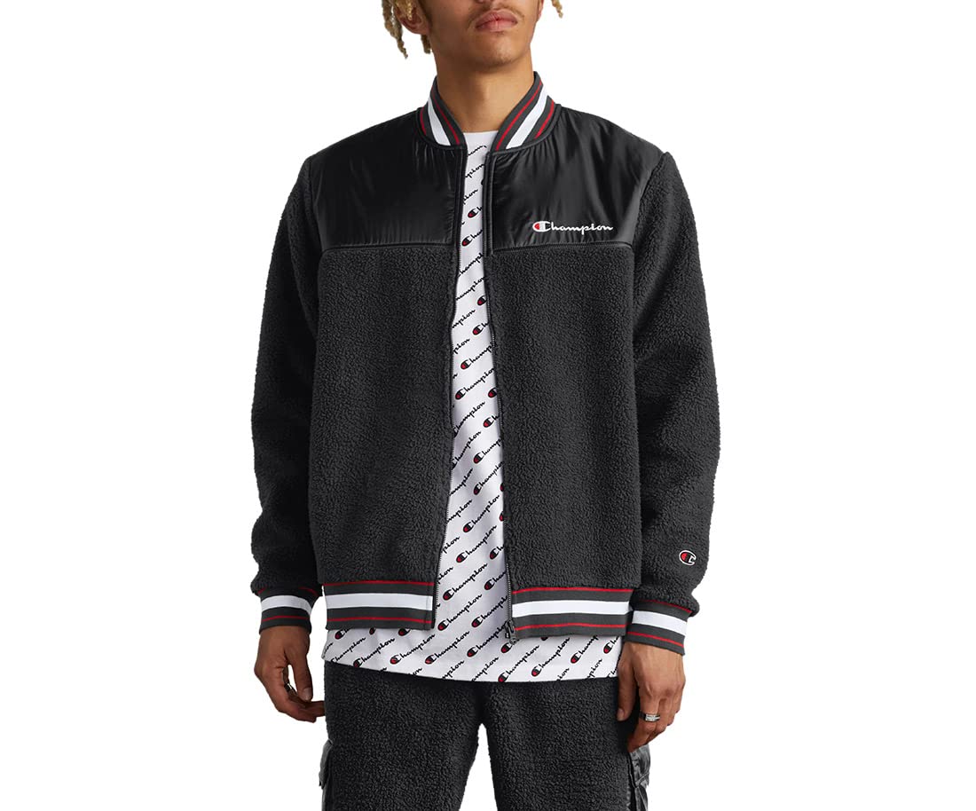 Champion Men's Sherpa Lined Baseball Jacket - Warm Fleece-Lined Varsity Style Coat for Winter, Fall & Spring | Casual Outerwear for Sports, Outdoor Activities & Everyday Wear
