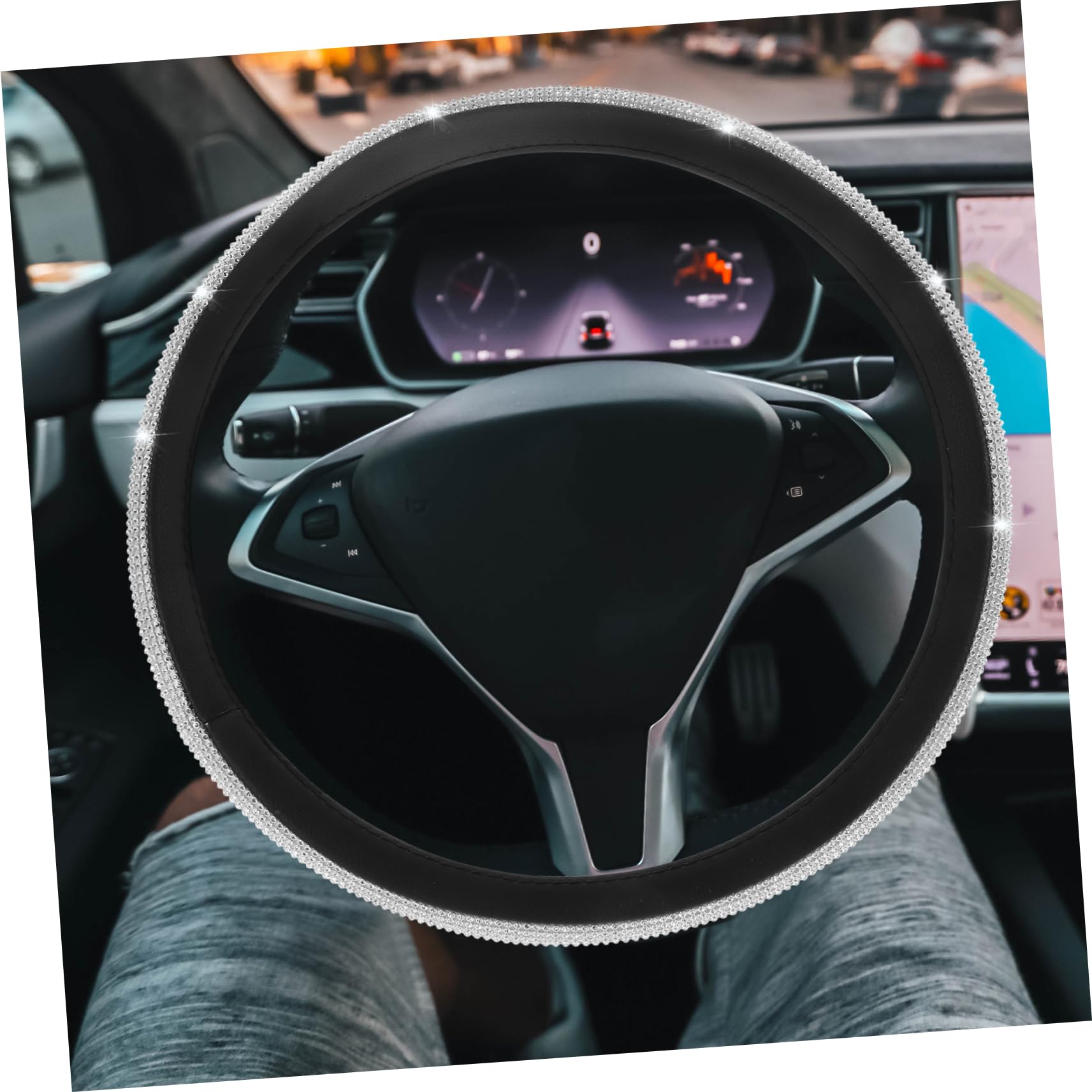 Gatuida Rhinestone Steering Wheel Cover for Women - Universal Fit, Non-Slip, Comfortable & Easy to Install - Protects Car Wheel from Scratches & Wear - Perfect for Daily Commute, Road Trips & Luxury Car Interiors