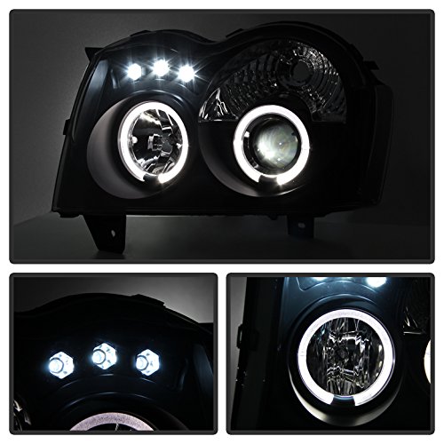 Jeep Grand Cherokee LED Projector Headlights - Aftermarket Replacement with Halo Rings, Black Housing & Smoke Lens - Upgrade for Off-Road, Night Driving & Custom Look