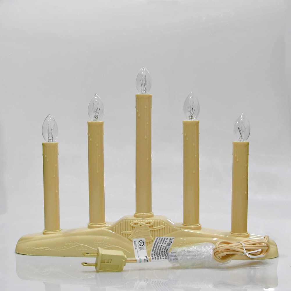 GOOTHY 5-Light Electric Window Candle Lamp Set - Ivory Base with 6 Clear C7 Bulbs (Includes 1 Spare) - 5W, 3ft Cord - Plug-in Ready for Christmas Decor, Holiday Lighting, Home & Window Display