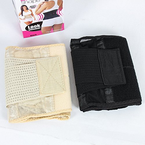 Women's Weight Loss Belly Belt - Slimming Wrap Corset for Tummy Control & Waist Training, Black/Light Beige - Postpartum, Workout & Daily Wear