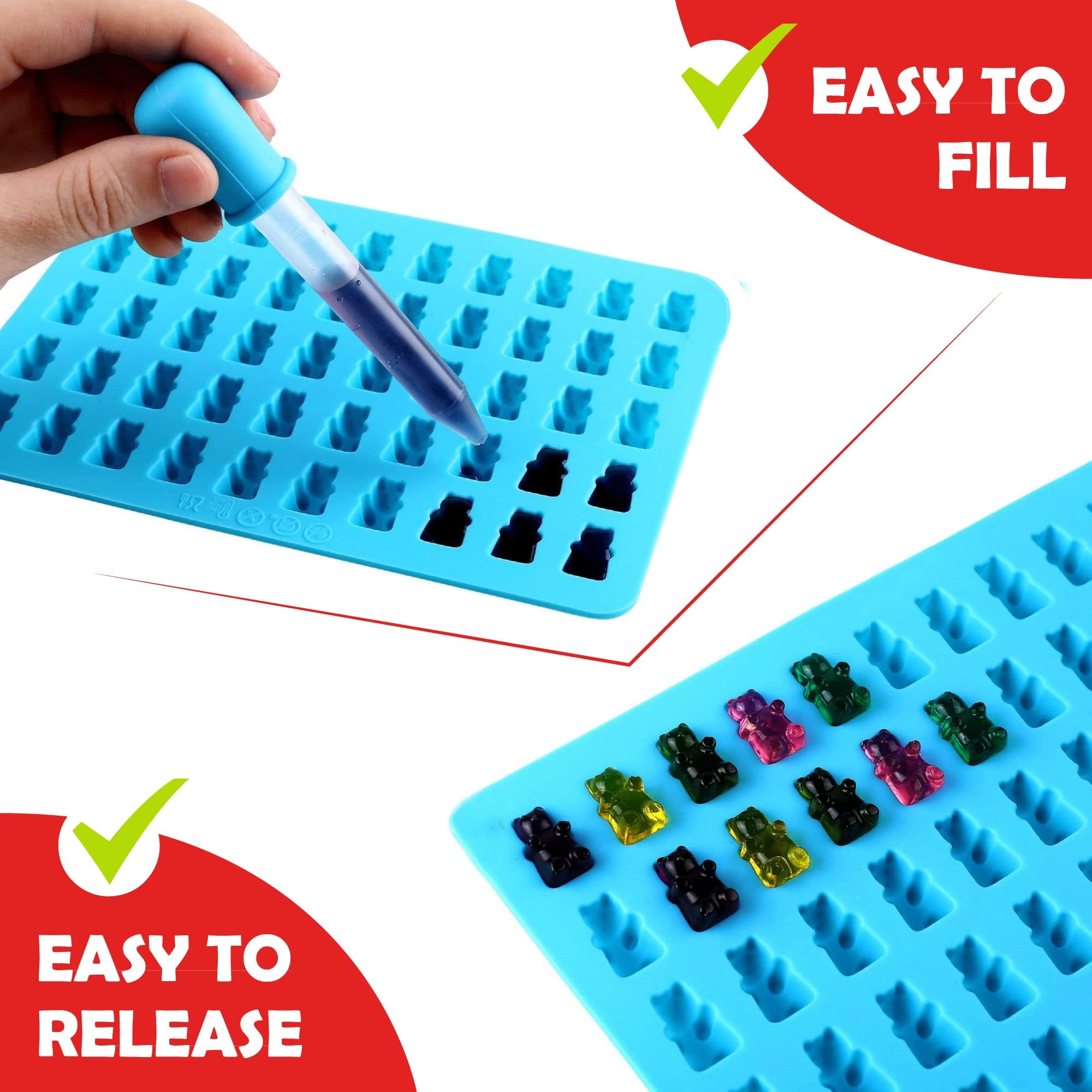 Set of 4 Non-Stick Silicone Gummy Bear Molds with Dropper - DIY Candy Making Kit for Homemade Gummy Bears, Jelly Candies & Desserts - Perfect for Birthday Parties, Baking Decorations & Kids' Snacks