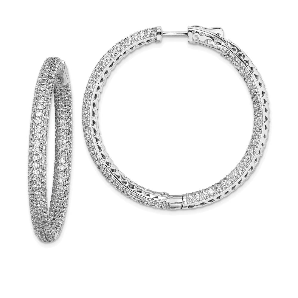 Sterling Silver Rhodium Plated Cubic Zirconia Hoop Earrings - 380 Stones, 47mm x 48mm - Elegant Gift for Women, Perfect for Parties & Special Occasions
