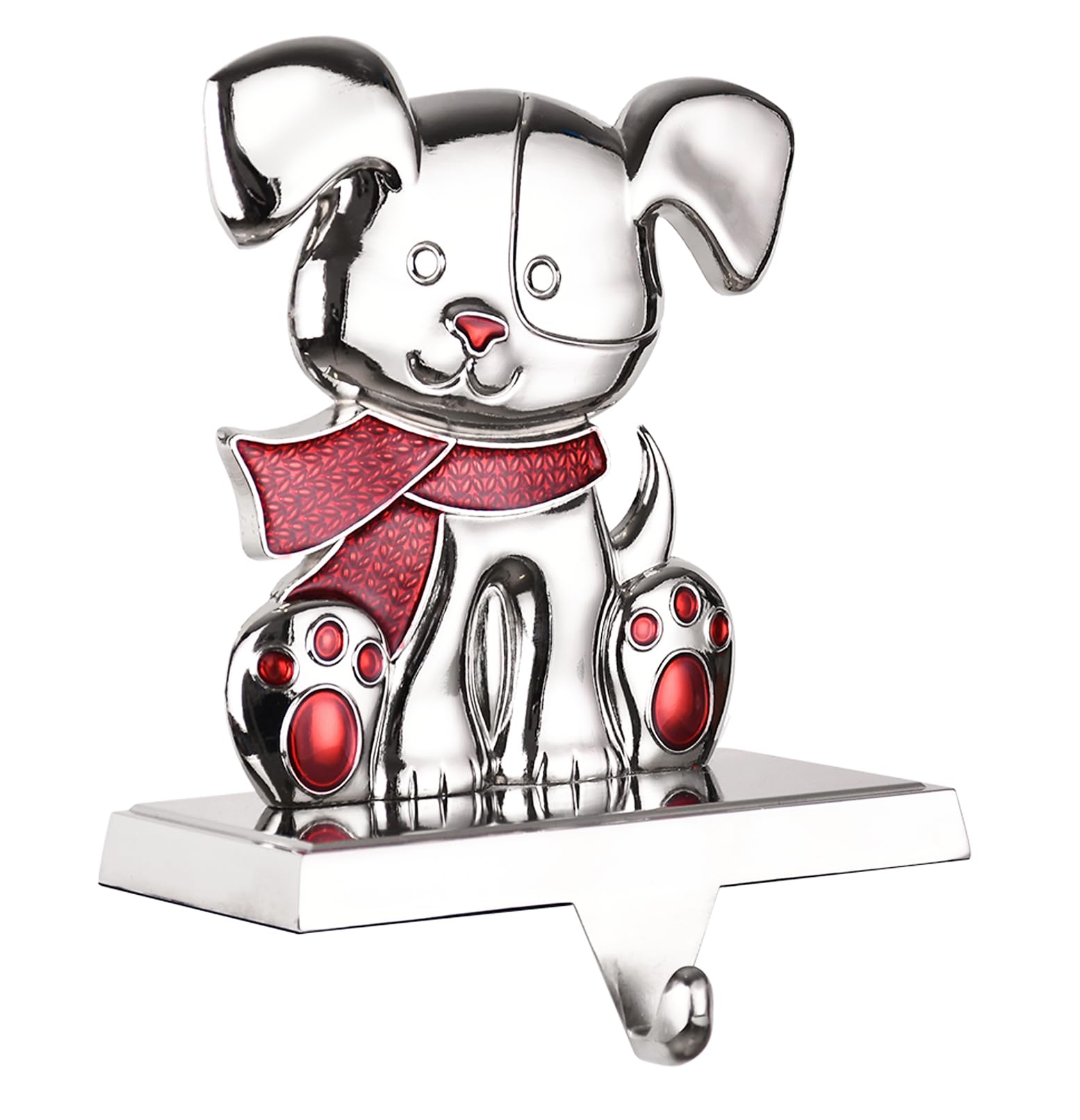 Silver Christmas Dog Stocking Holders for Fireplace Mantel - Decorative Dog Stocking Hangers with Clips for Holiday Decor, Garland & Stockings - Perfect Pet Lover Gift for Xmas Tree & Home Decor (New Dog Design)
