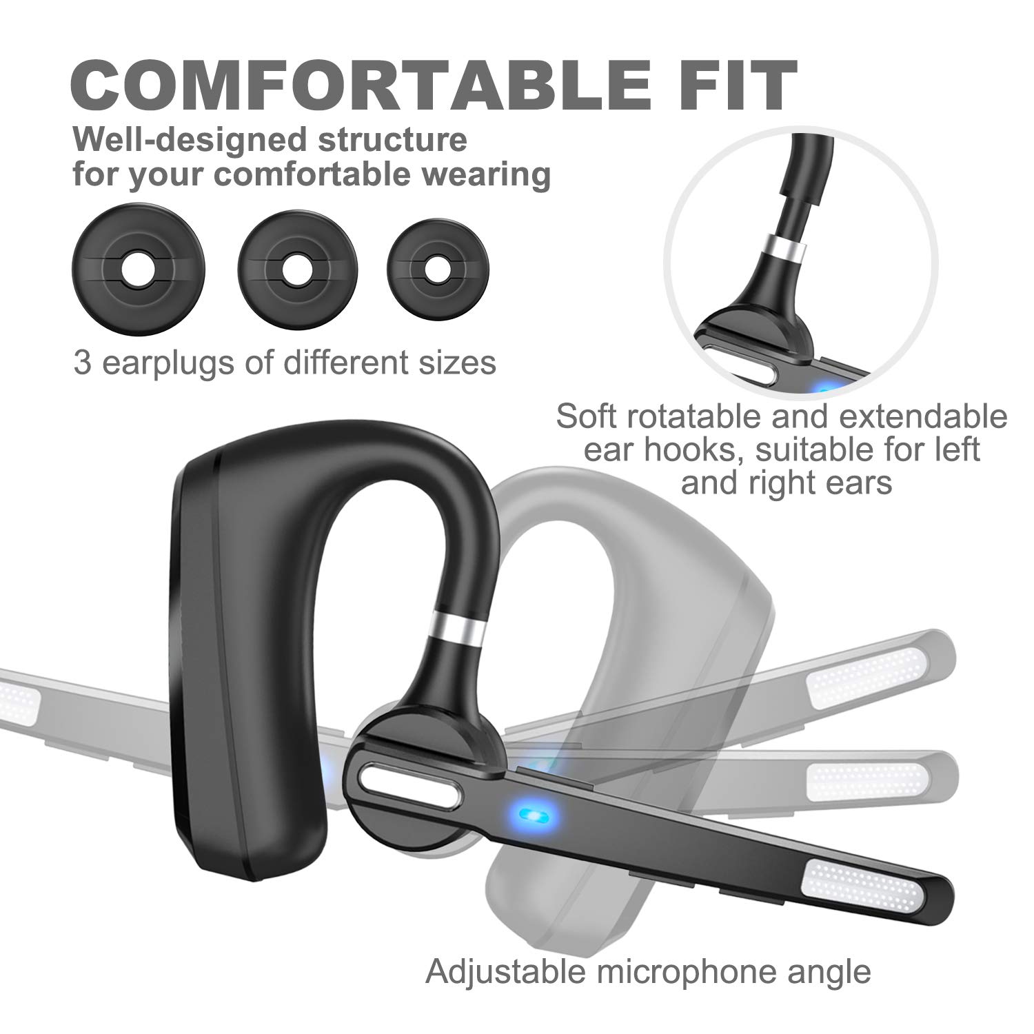Wireless Bluetooth Headset V5.0 with 24Hrs Battery Life, HD Calling & CVC8.0 Dual Mic Noise Cancellation - Hands-Free Bluetooth Earpiece for Driving, Business, Office - Perfect for Conference Calls, Commuting, and Remote Work