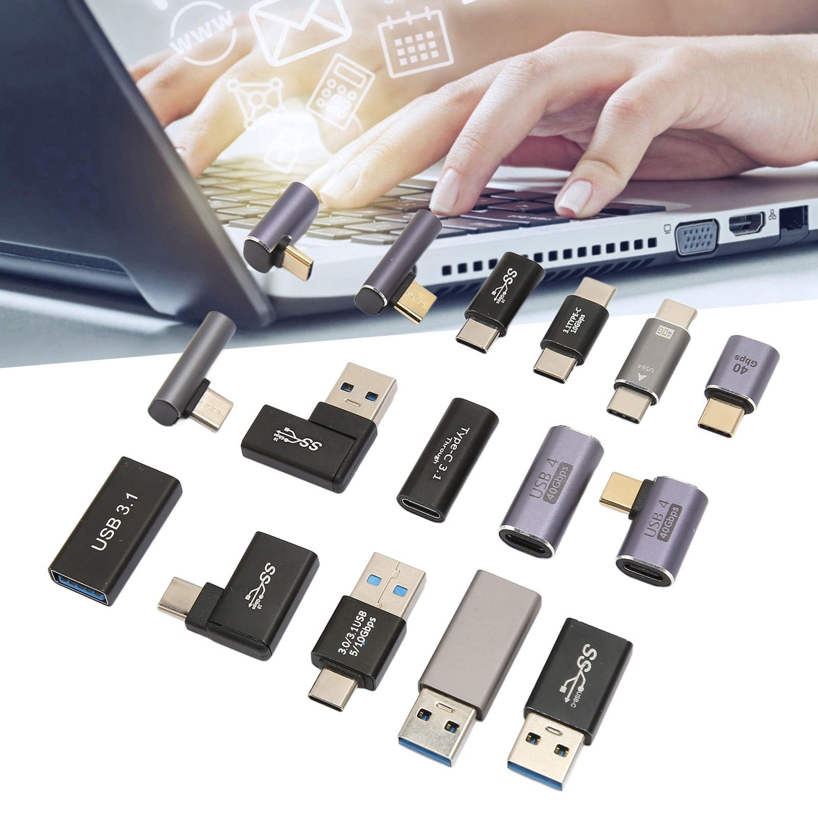 Annadue 16-Piece USB Adapter Kit - USB 3.1 to USB C Converters (Female/Male) - Durable Aluminum Alloy Shell - Perfect for Laptops, Smartphones & Tablets - Fast Data Transfer & Charging