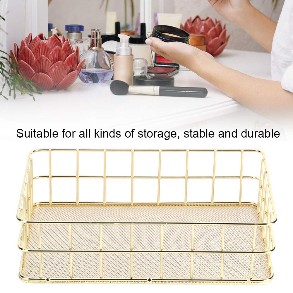 Golden Iron Storage Basket - Hollow Mesh Organizer for Home, Office & Bathroom Storage