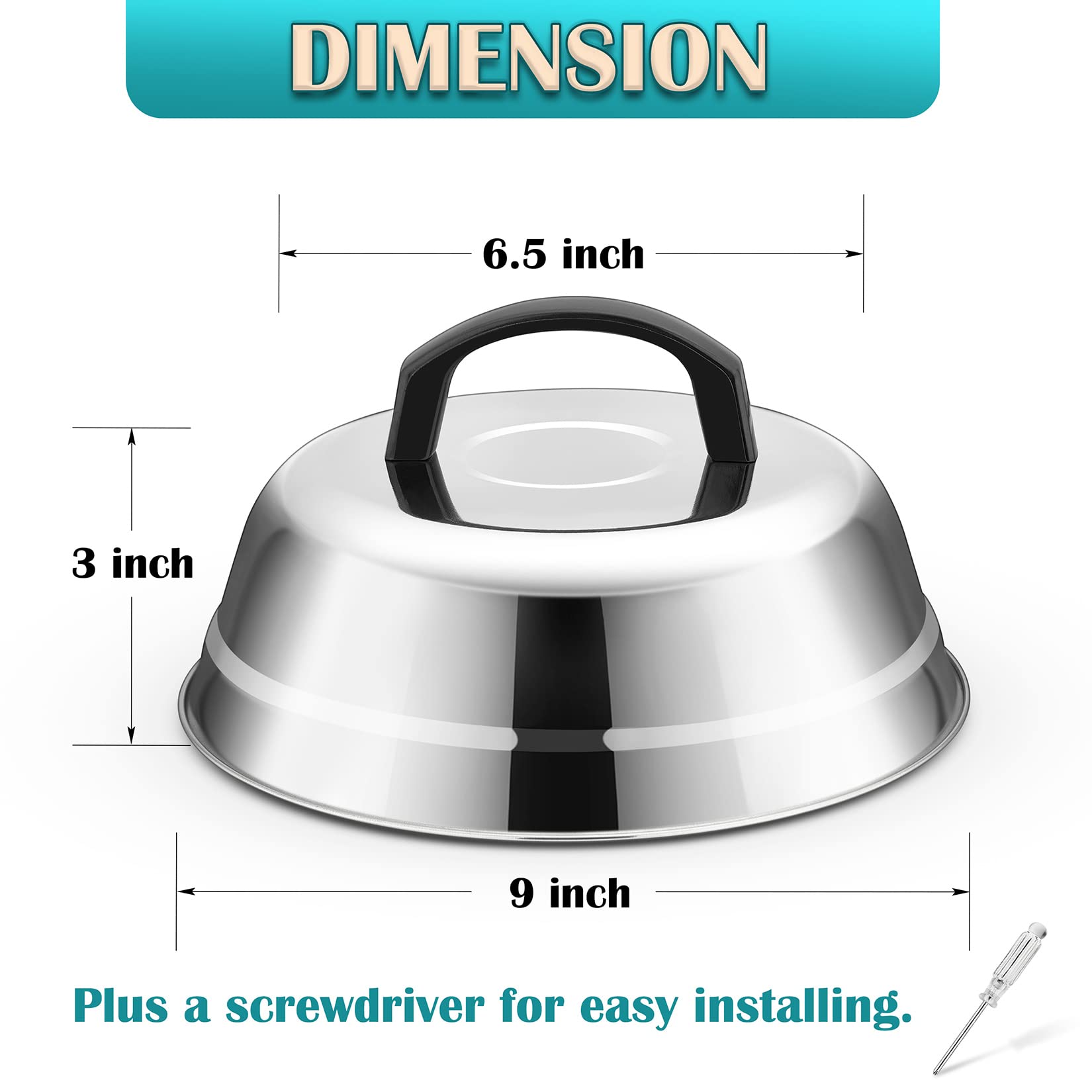 Joyfair 9-Inch Stainless Steel Basting Cover for Griddle - Cheese Melting Dome with Heat-Proof Handle - Heavy Duty & Dishwasher Safe - Perfect for Outdoor Camping, BBQ Grilling, Flat Top Teppanyaki & Kitchen Use