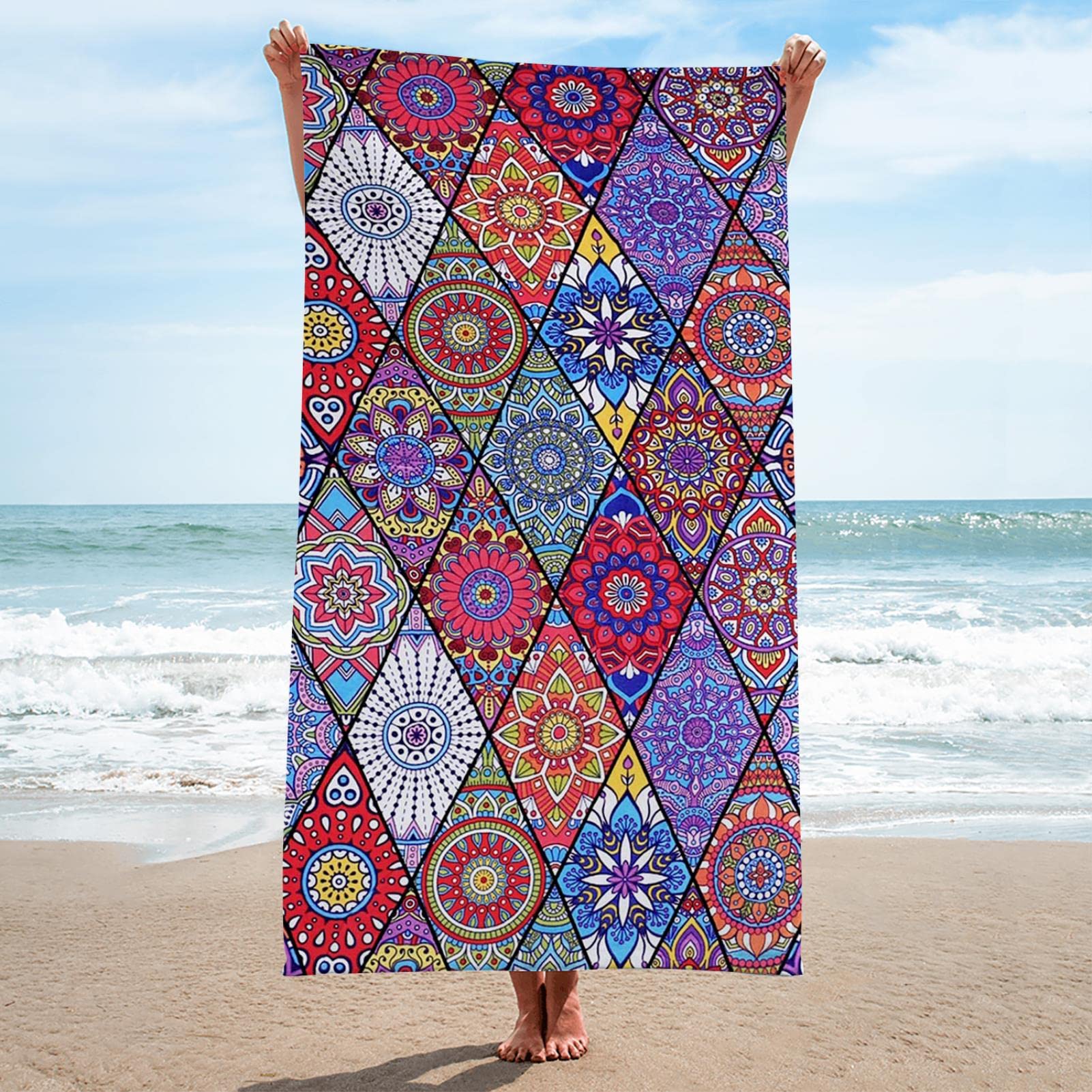 Premium Oversized Beach Towel 30x60 Inches - Super Absorbent, Sand-Free, Quick-Dry Microfiber - Tropical Palm Leaf Design for Women, Men & Kids - Perfect for Pool, Beach, Yoga & Travel - White
