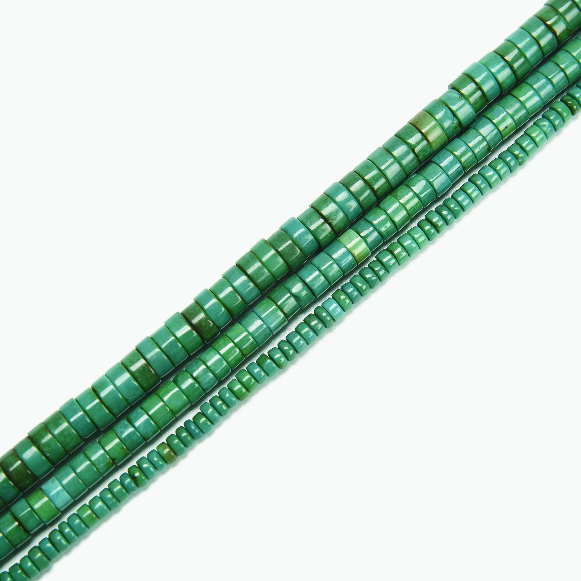 Dark Green Turquoise Heishi Disc Beads - 2x4.5mm, 3x6mm, 3x8mm Sizes - 15.5 Inch Strand for Jewelry Making, Necklaces & DIY Crafts
