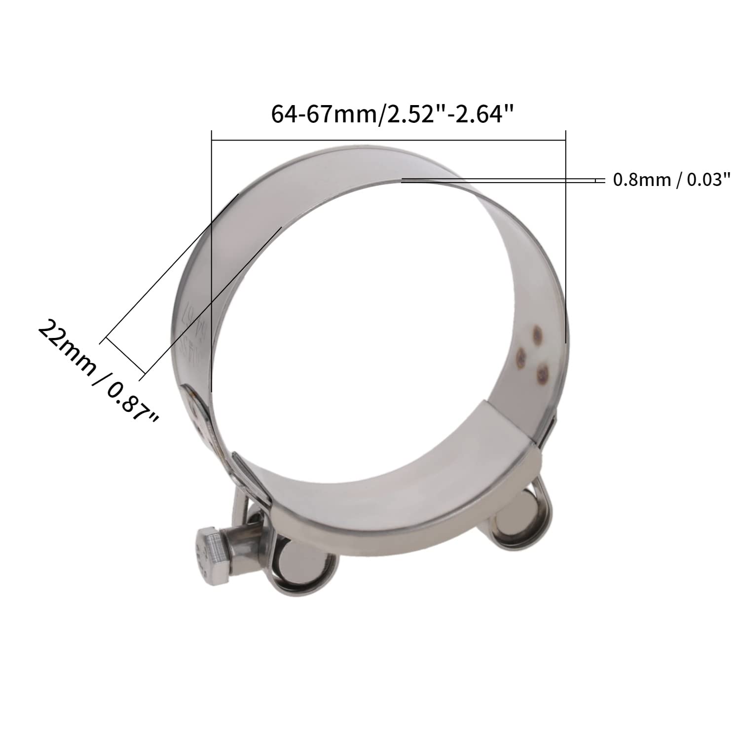 Stainless Steel T-Bolt Hose Clamp 64-67mm (2 Pack) - Heavy Duty Fuel Line Clamp for Automotive, Marine & Industrial Applications