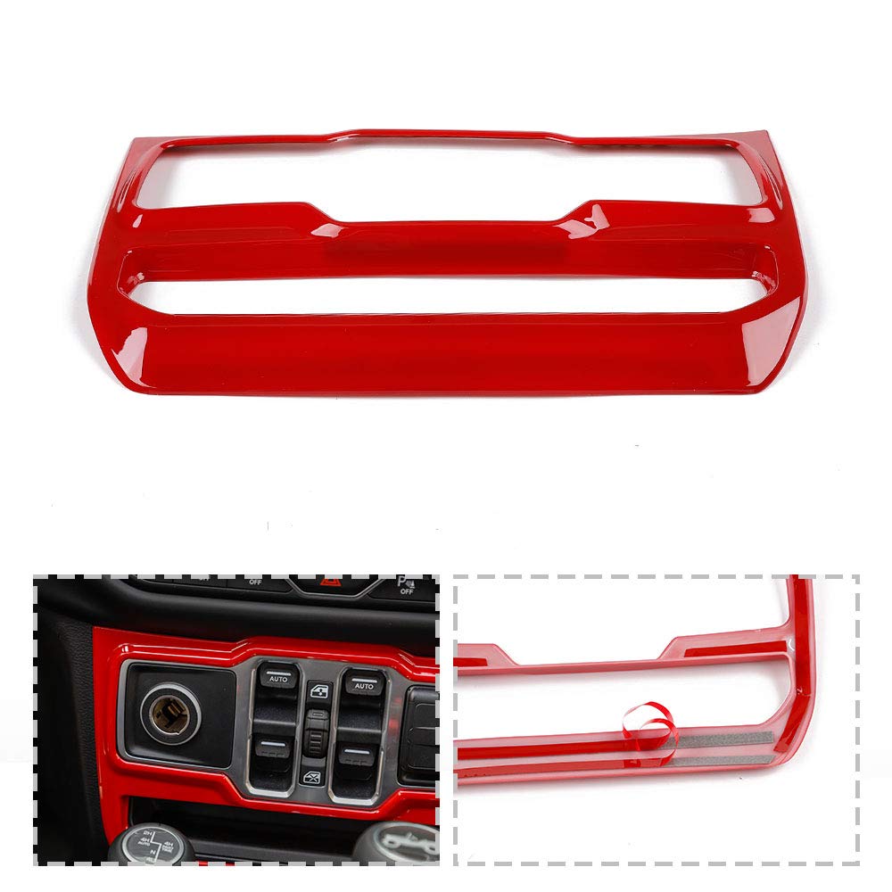 JeCar Red Center Console Window Control Panel Trim Cover for 2018-2024 Jeep Wrangler JL JLU Gladiator JT - Interior Accessories & Dashboard Upgrade - Perfect for Off-Roading & Car Customization