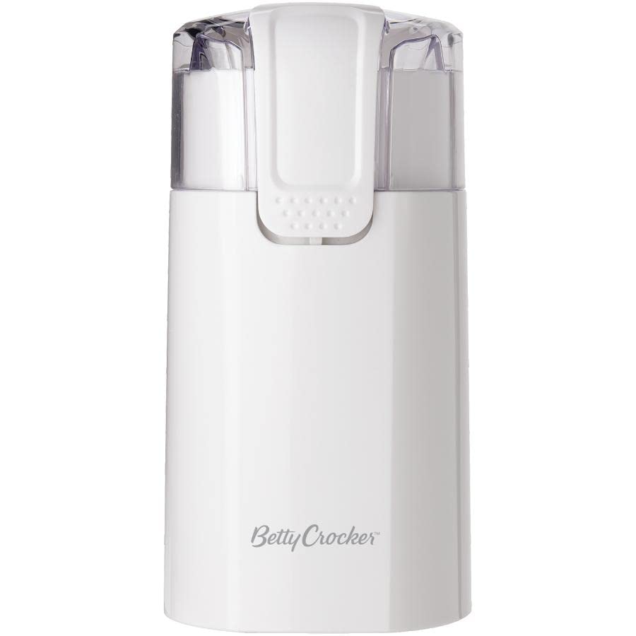 Betty Crocker BC-4800MK Electric Coffee Grinder & Spice Mill - White | Compact Kitchen Appliance for Fresh Ground Coffee, Peppercorns & Herbs | Perfect for Home Brewing, Cooking & Baking