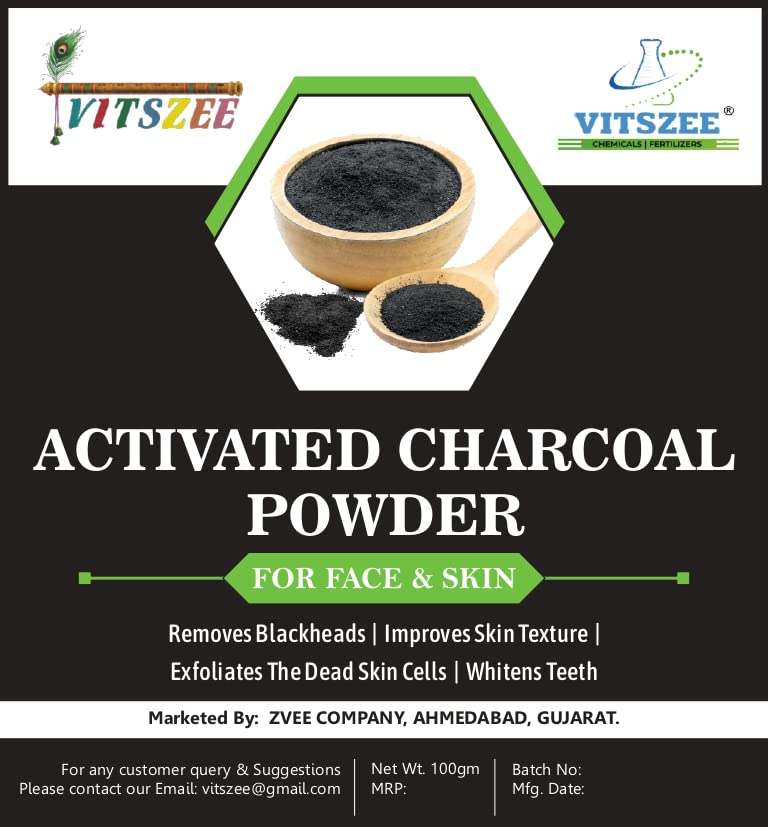 VITSZEE Activated Charcoal Powder for Face, Skin & Teeth Whitening | Detoxifying Face Mask for Brightening, Tan Removal & Glowing Skin | 100g Natural Charcoal Powder | Perfect for Spa, Home Facial & Daily Skincare Routine