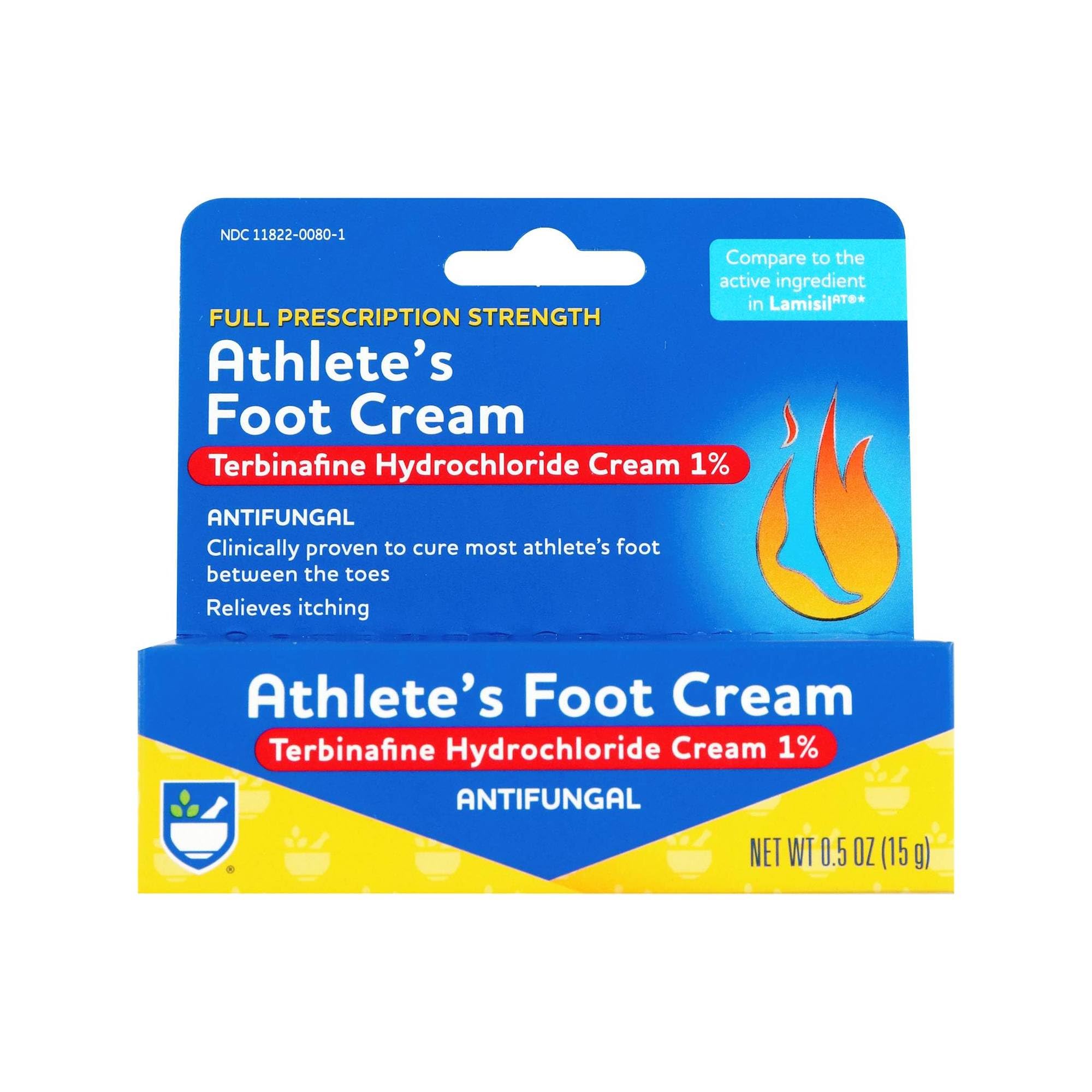 Rite Aid Antifungal Cream 1% Terbinafine Hydrochloride - Prescription Strength Athlete's Foot Treatment (0.5 oz) - Relieves Itching, Burning & Cures Most Fungal Infections - Perfect for Gym, Pool & Locker Room Use