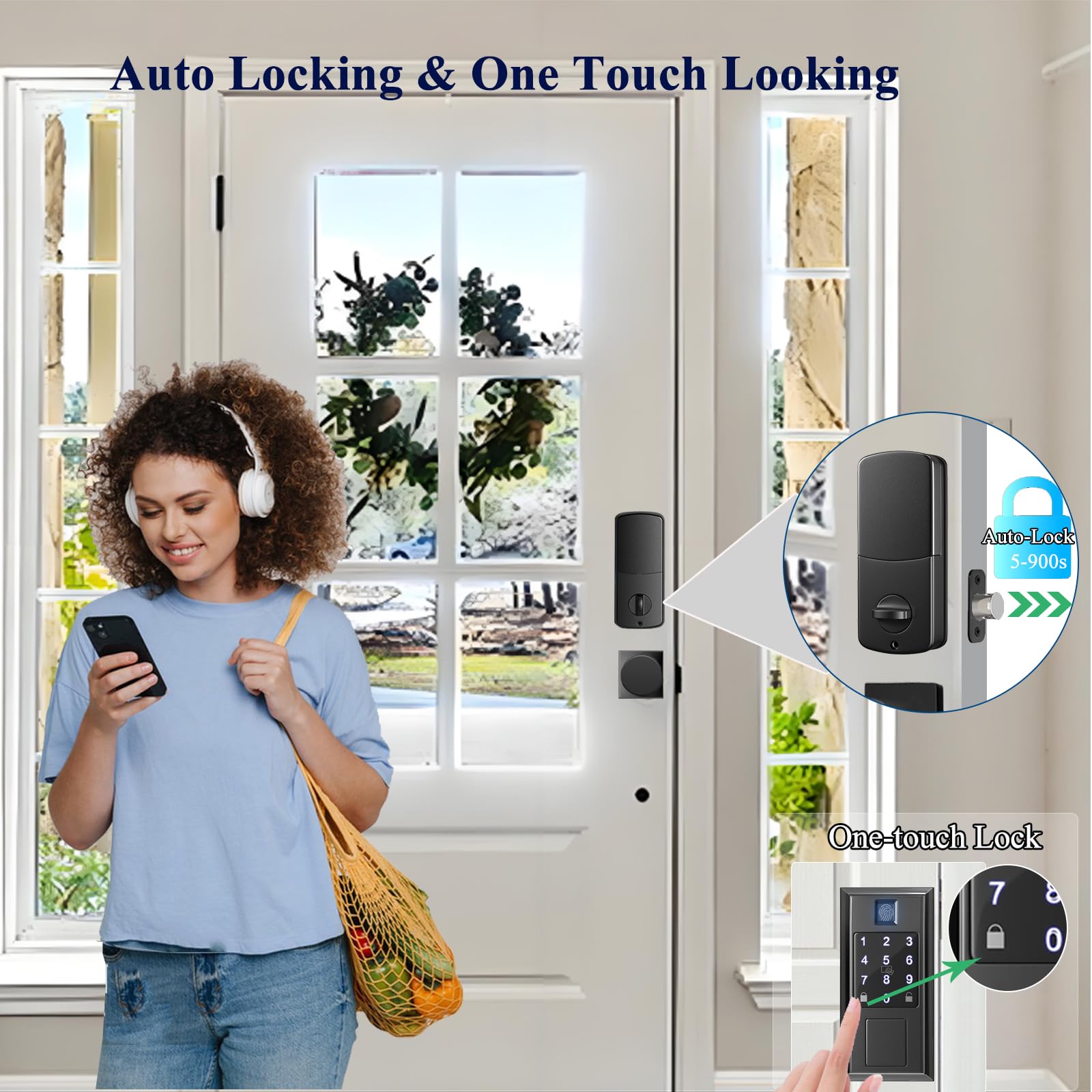 Smart Keyless Entry Door Lock with Fingerprint & App Control - Matte Black Front Door Handle Knob Set, Auto Lock Feature for Home Security | Perfect for Smart Homes, Vacation Rentals & Modern Apartments