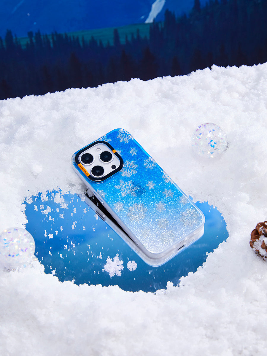 Make a Wish Falling Snow Crystal Glitter Phone Case - Crystal Blue | Holiday Gift, Winter Wonderland Theme, Perfect for Christmas & New Year Celebrations