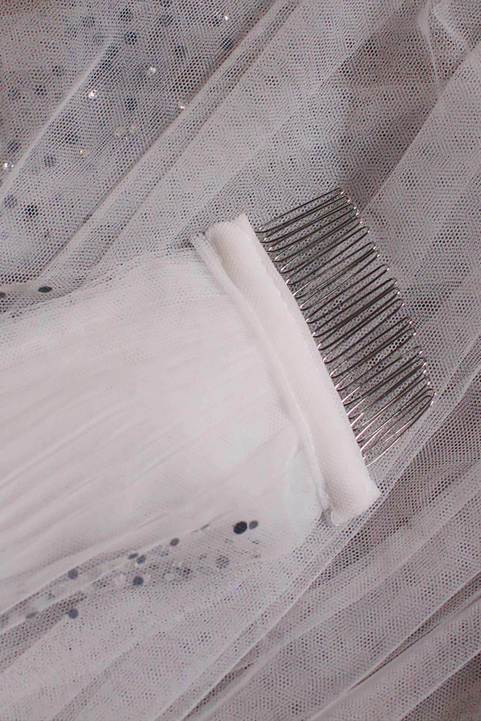Elegant One-Tier Cut Edge Tulle Chapel Veil with Sequin Embellishments CV0321 - Perfect for Weddings, Bridal Accessories & Special Occasions