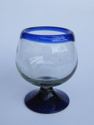 Premium Cobalt Blue Rim 11 oz Large Cognac Glasses - Set of 6 Recycled Lead-Free & Toxin-Free Glassware for Whiskey, Brandy & Fine Liquor - Elegant Barware for Home Entertaining & Gifts