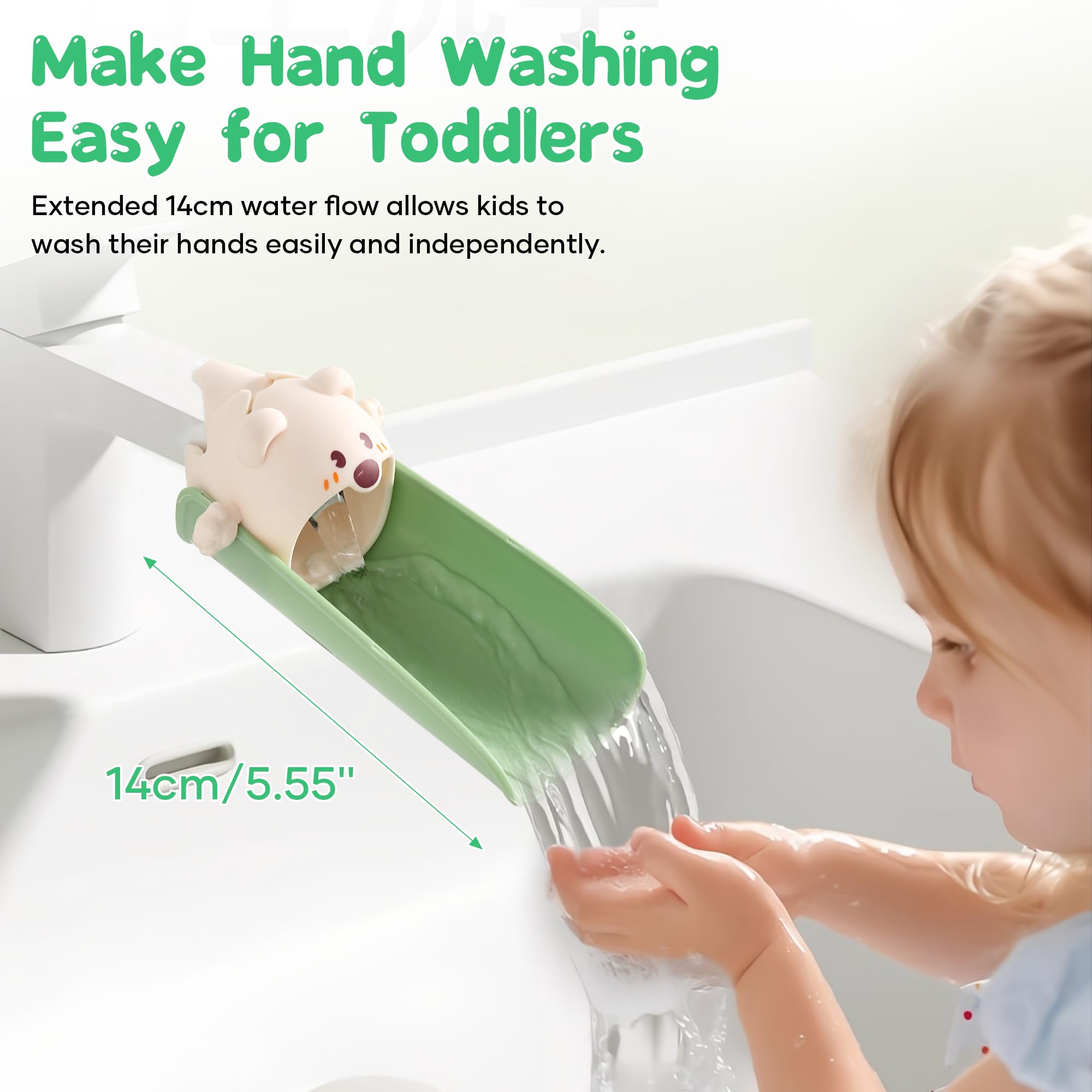 PANIMOSI Kids Sink Faucet Extender for Toddlers - No Installation Bathroom & Kitchen Water Spout Extender for Easy Hand Washing - Perfect for Baby, Bathtub & Toddler Safety (Green) - Ideal for Home, Daycare & Preschool Use