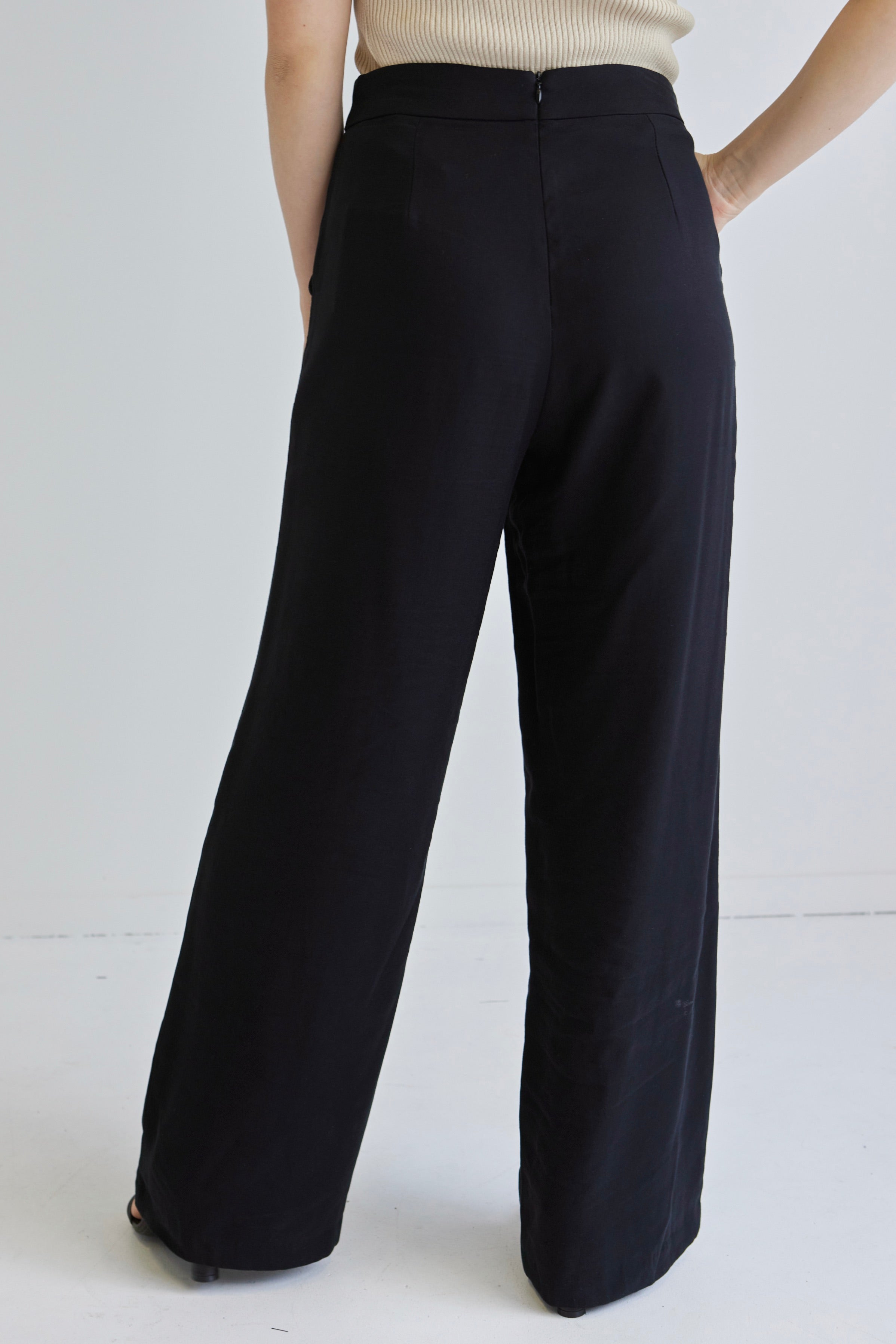 Effortless Black Viscose Deep Band Wide Leg Pants - Comfortable High Waist Lounge Pants for Women, Perfect for Yoga, Home Wear and Casual Outfits