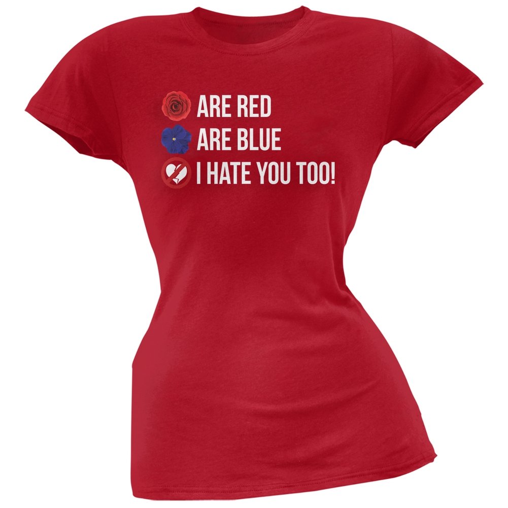Red Soft Juniors T-Shirt with Roses Are Red Poem - Large Size | Cute Valentine's Day Gift for Teens, Funny Poetry Lover Apparel