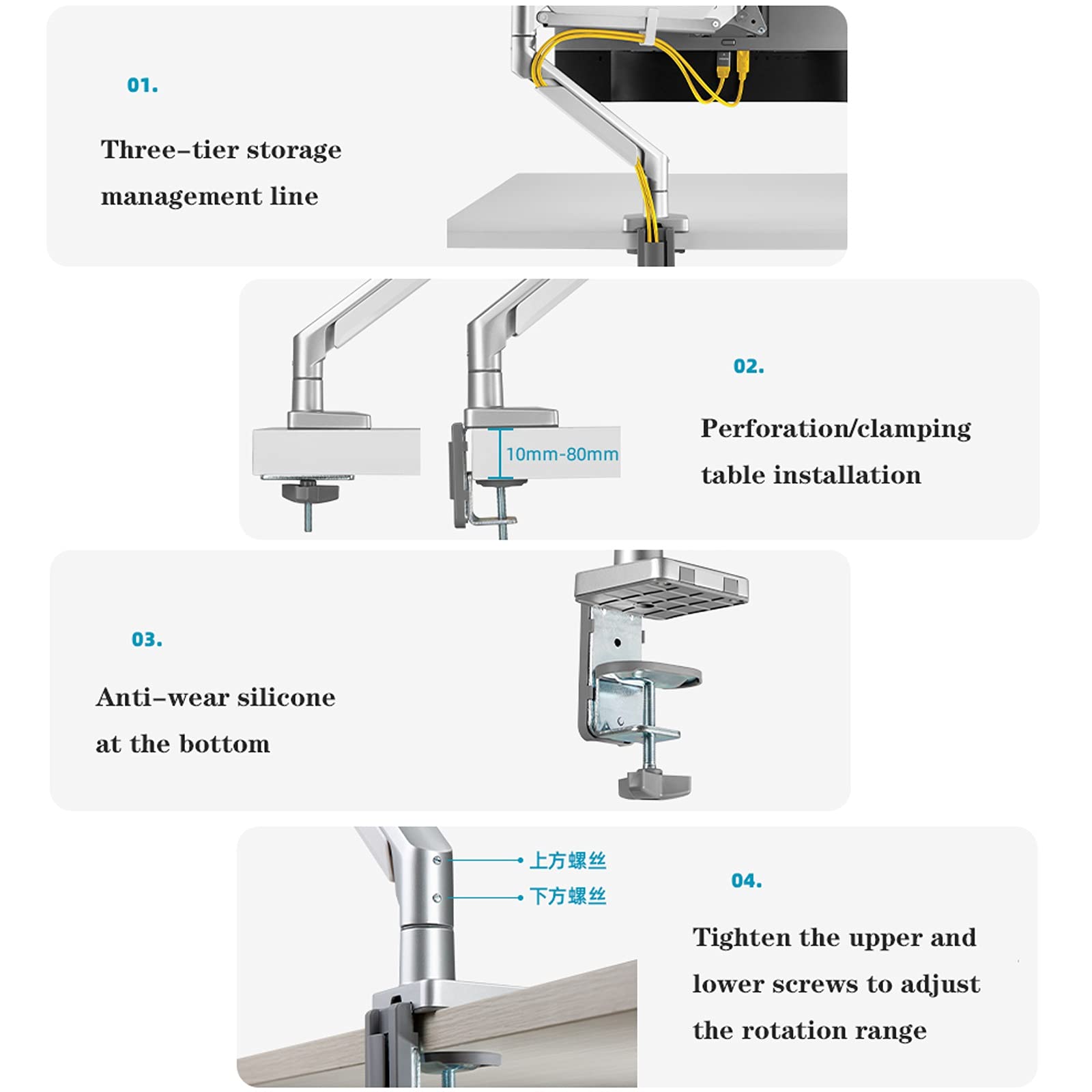 Adjustable Single Monitor Arm Stand with USB Port - Ergonomic Desk Mount for 17-32 Inch Screens, C-Clamp & Grommet Base, Swivel & Tilt - Perfect for Home Office, Gaming & Workspace Setup