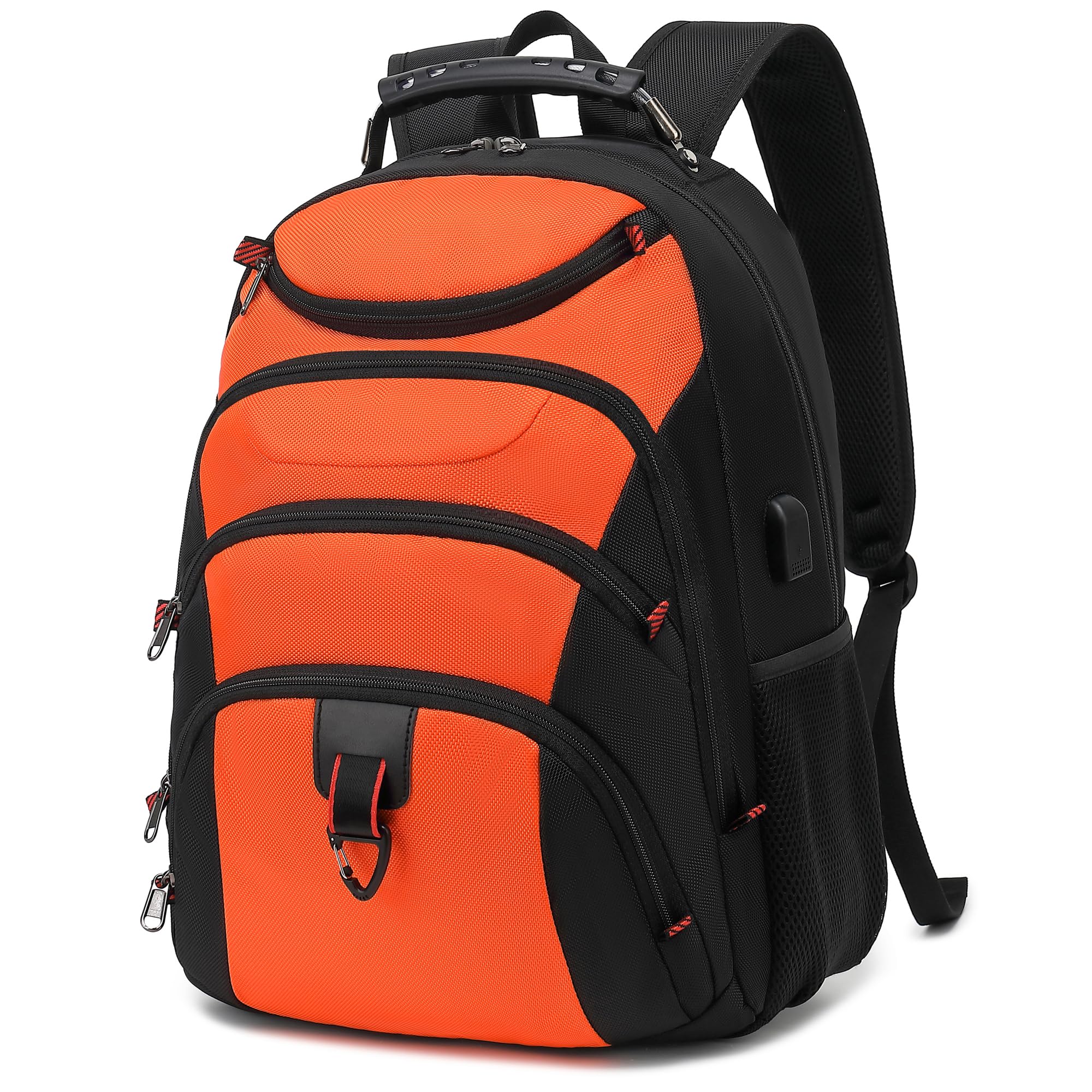 Boavan 15.6 Inch Laptop Backpack for Men - USB Charging Port, Waterproof Anti-Theft Travel Backpack - Perfect for Work, School, Business & Commuting - Orange & Black