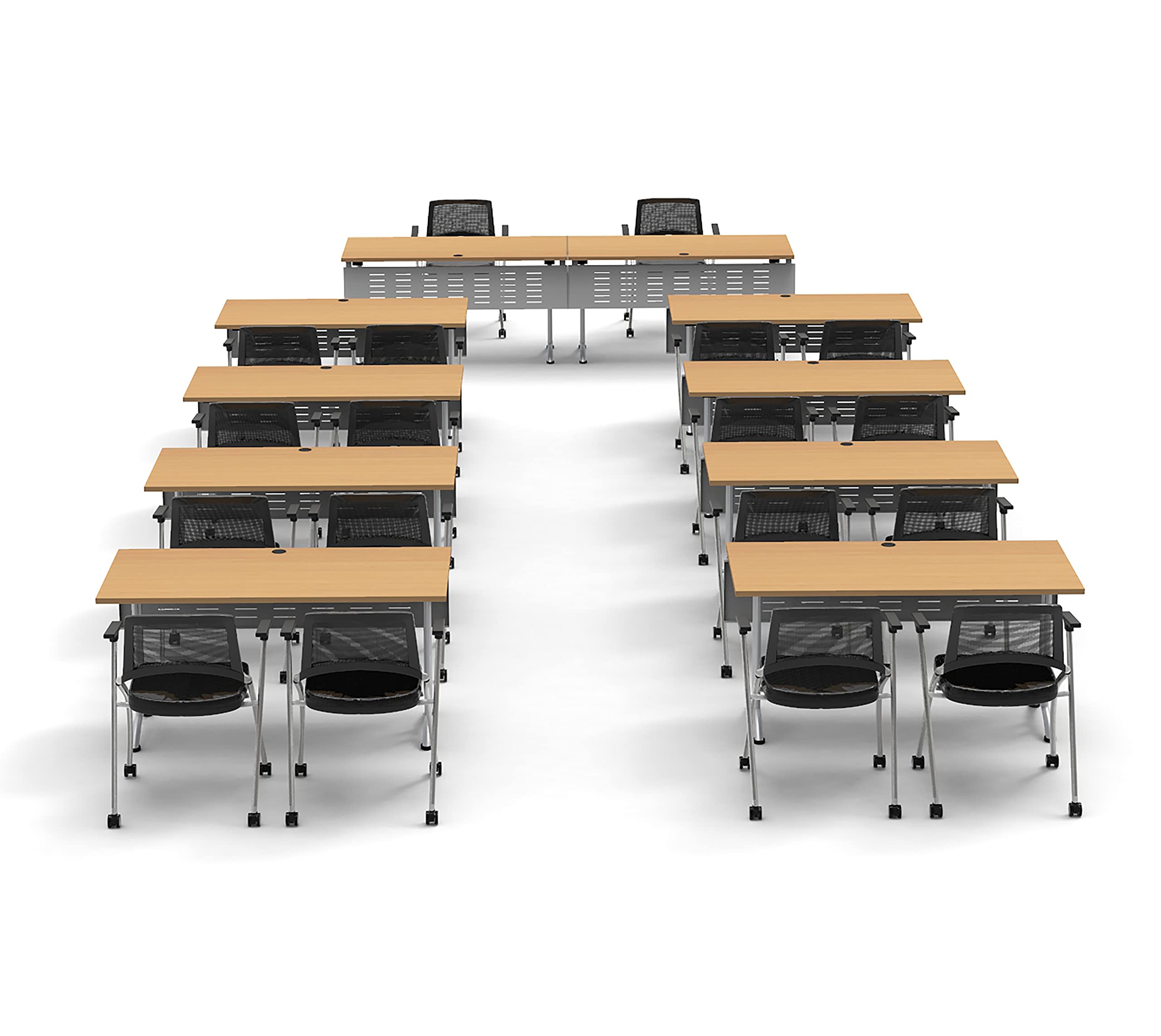 18-Person Folding Conference Table Set with 38pc Beech Task Chairs & Modesty Panels - Model 7460 | Connectable Classroom Tables for Training, Meetings & Seminars | Space-Saving Foldable & Nestable Design for Offices, Schools & Event Venues
