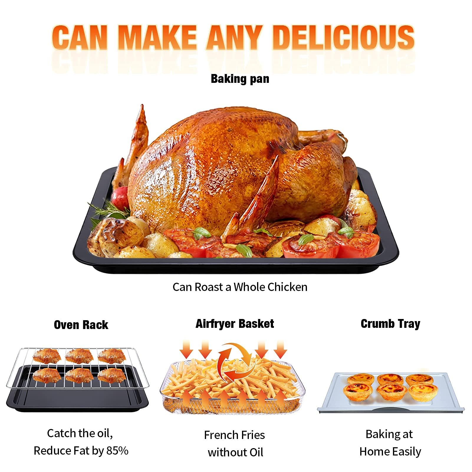 Geek Chef 16QT Air Fryer Toaster Oven - 4 Slice Convection Countertop Oven with Accessories, Oil-Free Cooking, ETL Certified - Perfect for Baking, Roasting & Healthy Meals in Small Kitchens