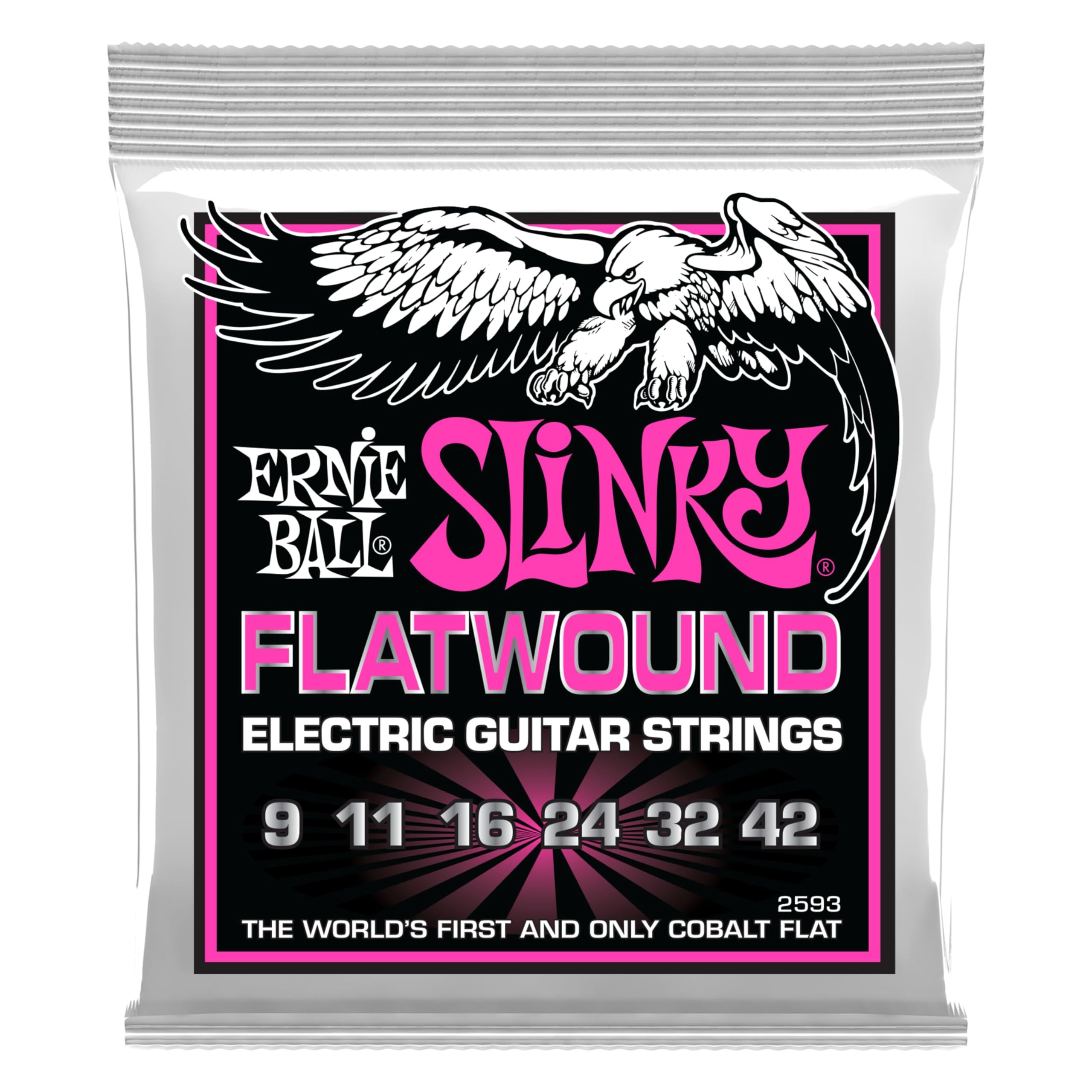 Ernie Ball Super Slinky Flatwound Electric Guitar Strings 9-42 Gauge (P02593) - Premium Nickel Plated Steel for Smooth Playability & Warm Tone - Perfect for Jazz, Blues & Studio Recording