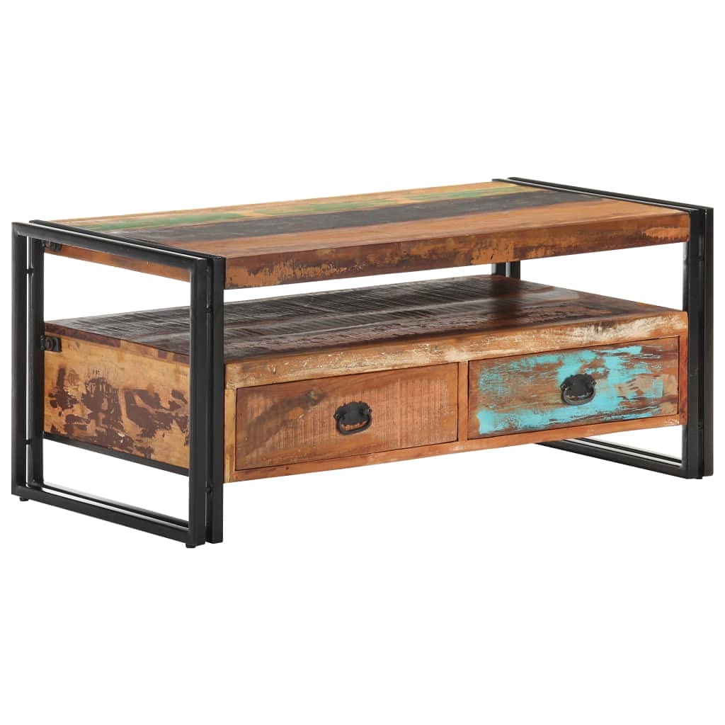 Solid Reclaimed Wood Coffee Table with Storage - 39.4