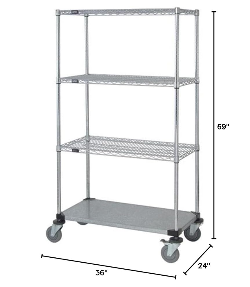 Quantum Storage Systems M2436CG46 4-Tier Wire Shelving Mobile Cart with 5