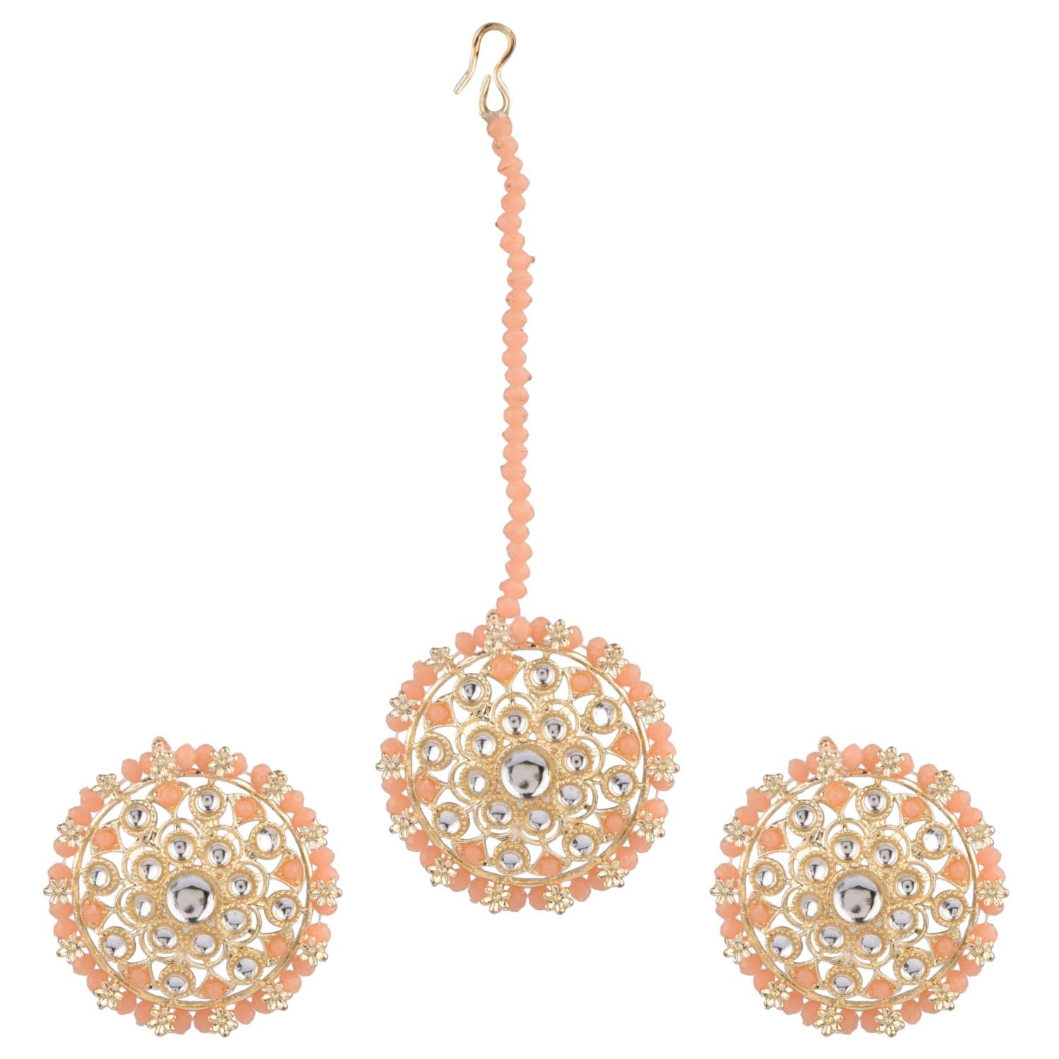Efulgenz Indian Jewelry Set for Women - Crystal Kundan Stone Maang Tikka Headpiece & Dangle Earrings Set, White Gold Bridal Jewelry for Weddings, Parties & Festive Occasions