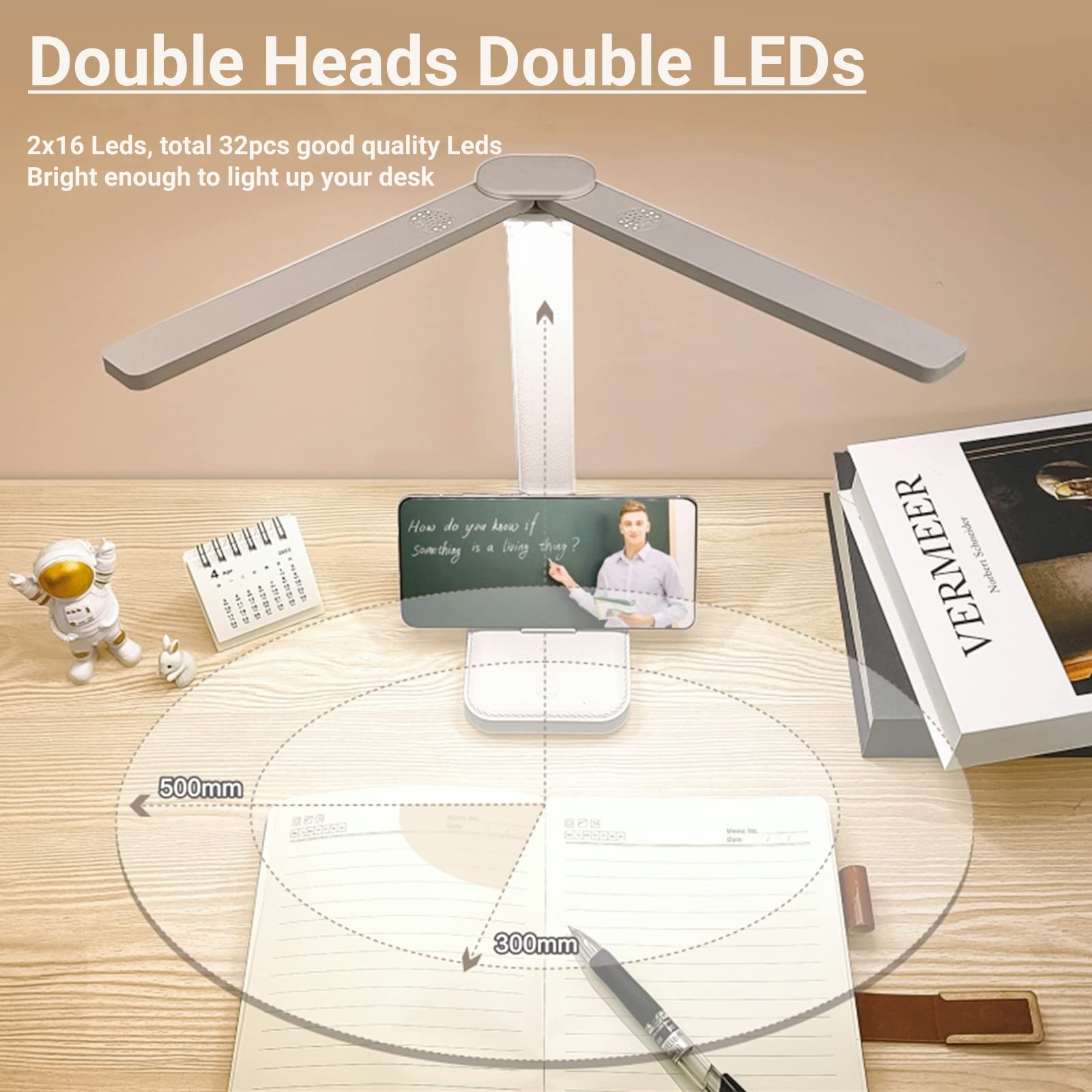 Rechargeable White Desk Lamp with 3 Lighting Modes - Portable Battery Operated Small Desk Light for Home Office, Studying, Reading, Kids & Dorm Room - Perfect for Nighttime Use, Homework & Bedside Lighting