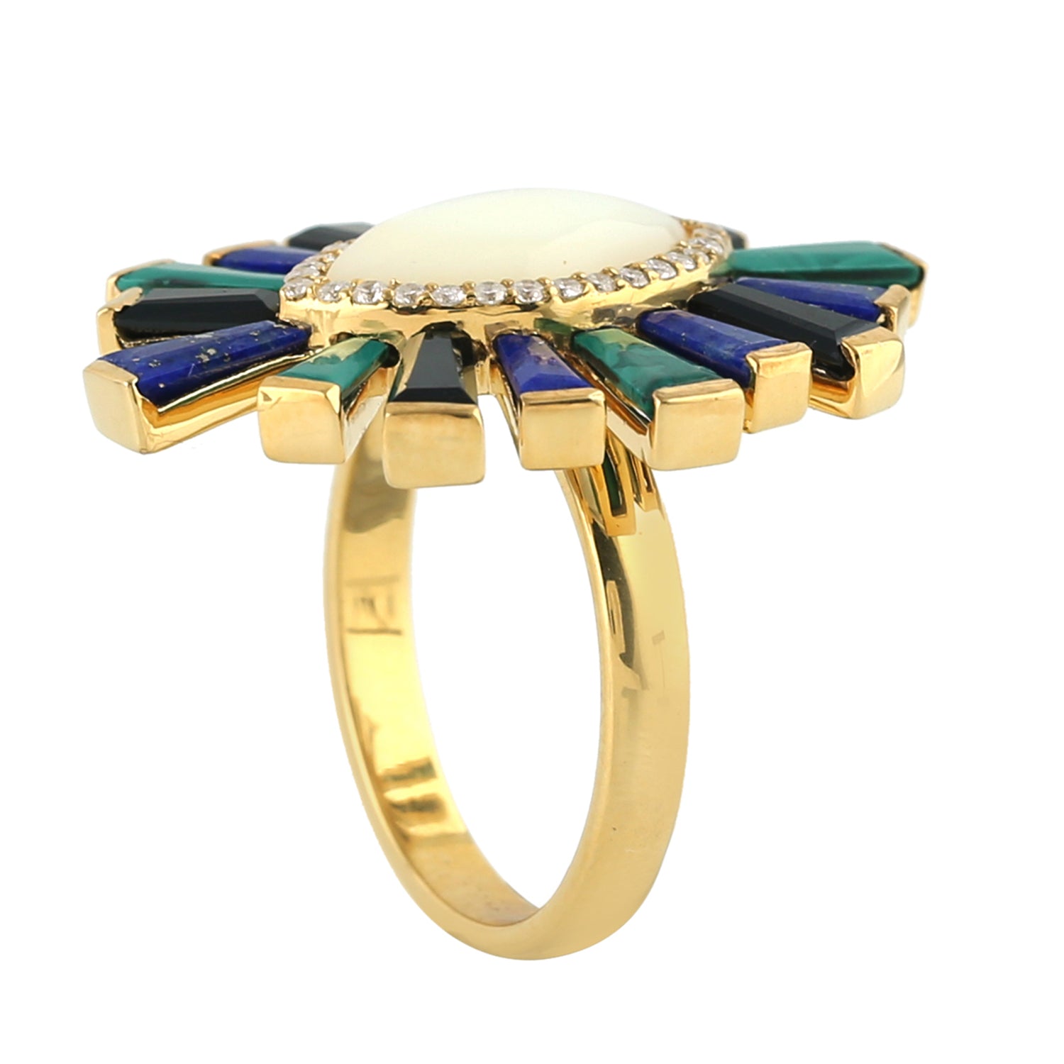 14K Yellow Gold Marquise MOP Evil Eye Ring with Baguette Spinel & Pave Diamonds - Spiritual Protection Jewelry for Women, Perfect for Daily Wear & Gift Giving